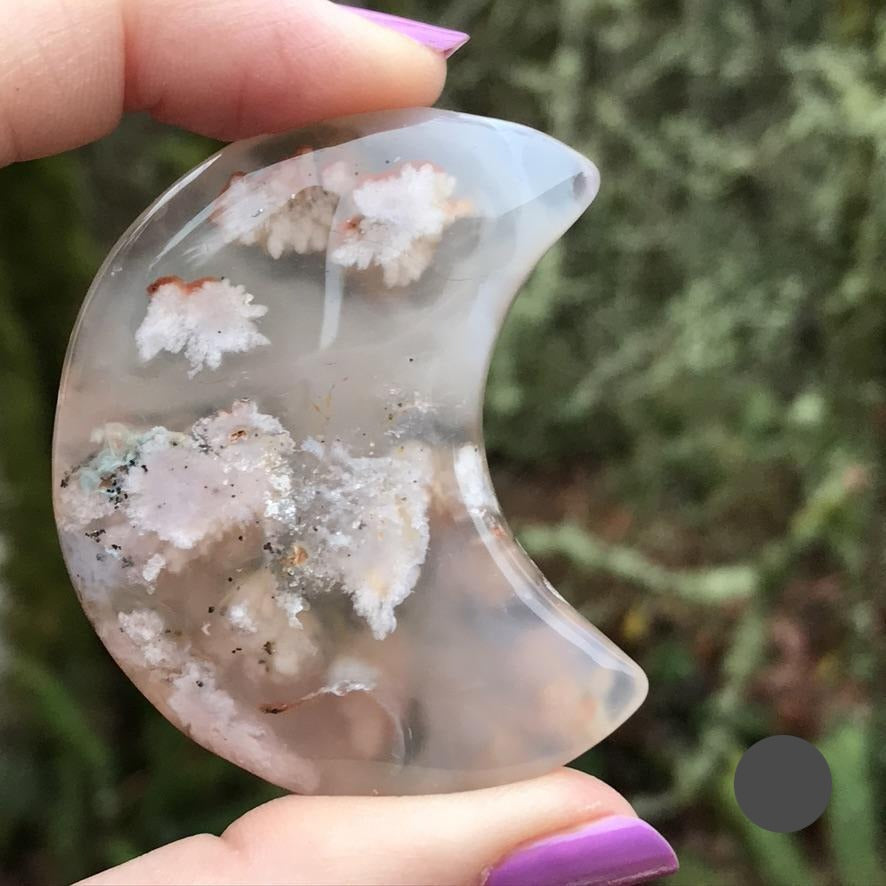 Flower Agate Moon for Confident Growth, Large, 2.5 Inches approx
