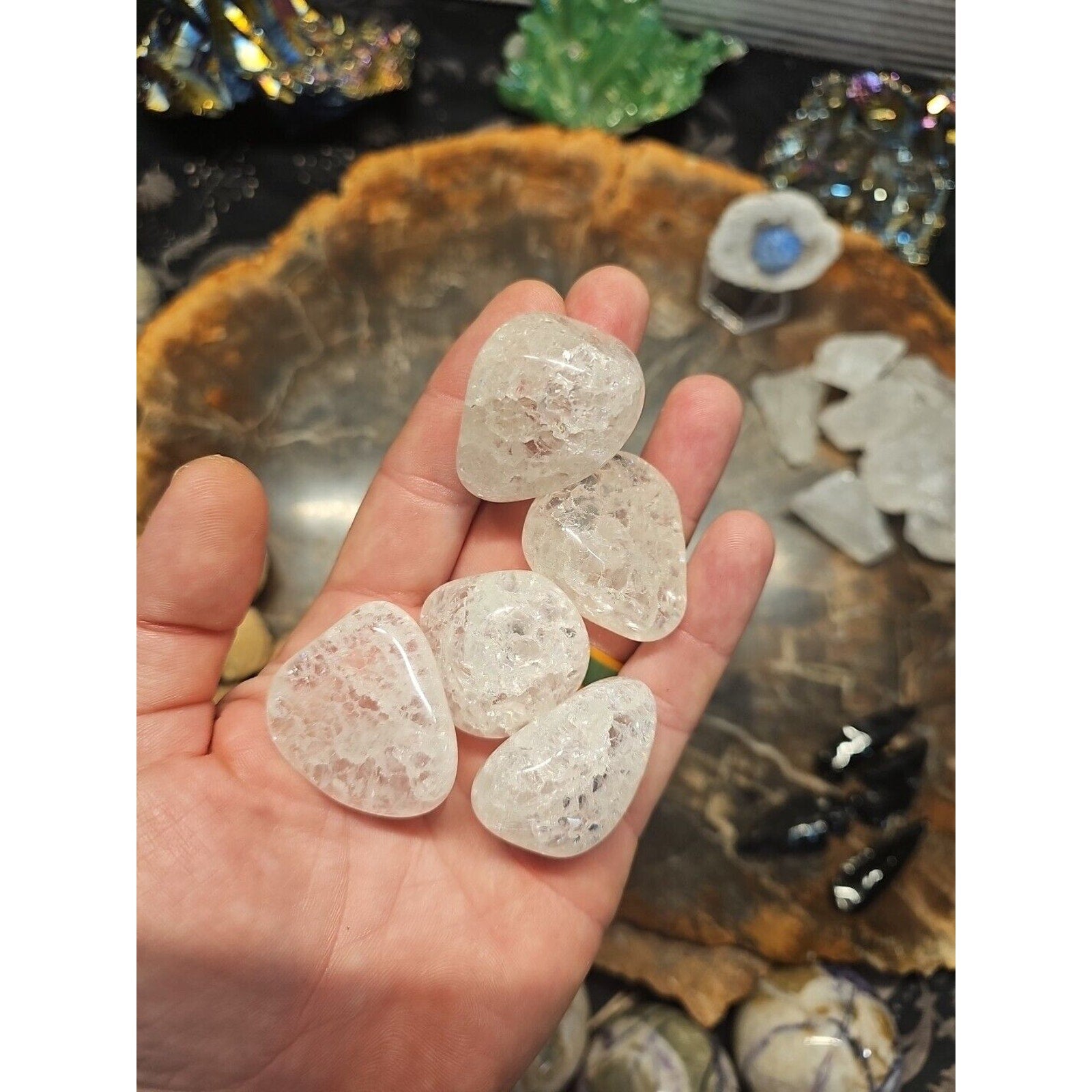 5 Pack Crackel Quartz Tumbled Stones: by CrystalCloud Company