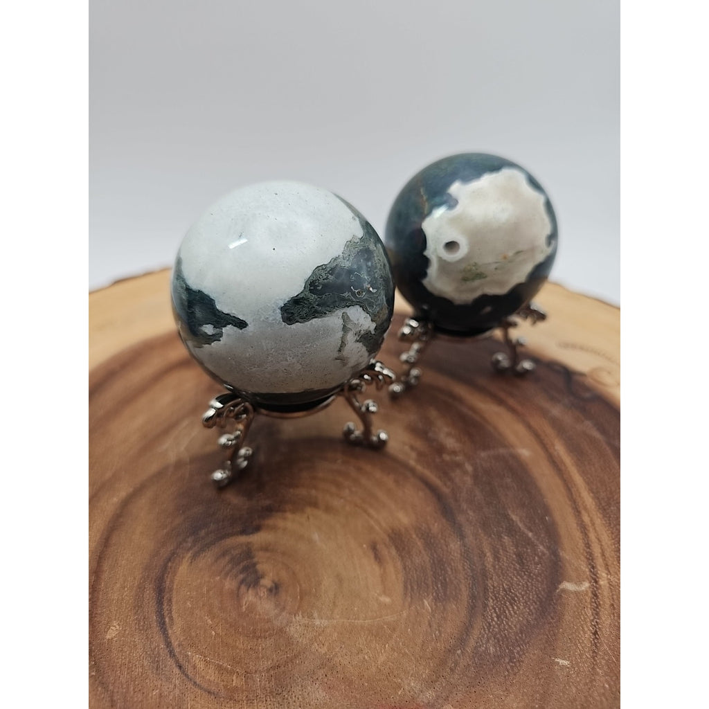 1 Pair Moss Tree Agate Sphere W/Stand 52mm .93lb by CrystalCloud Company