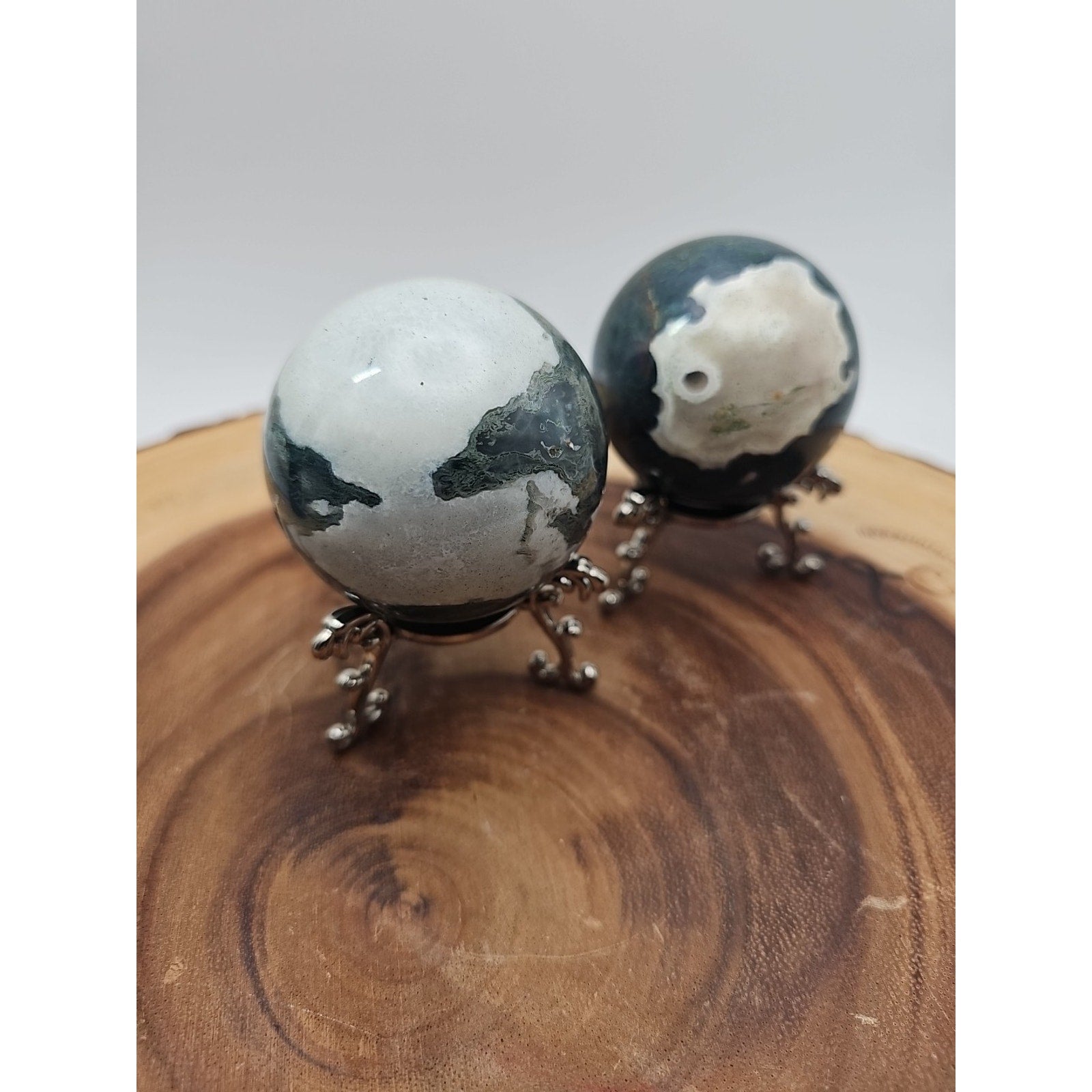 1 Pair Moss Tree Agate Sphere W/Stand 52mm .93lb by CrystalCloud Company