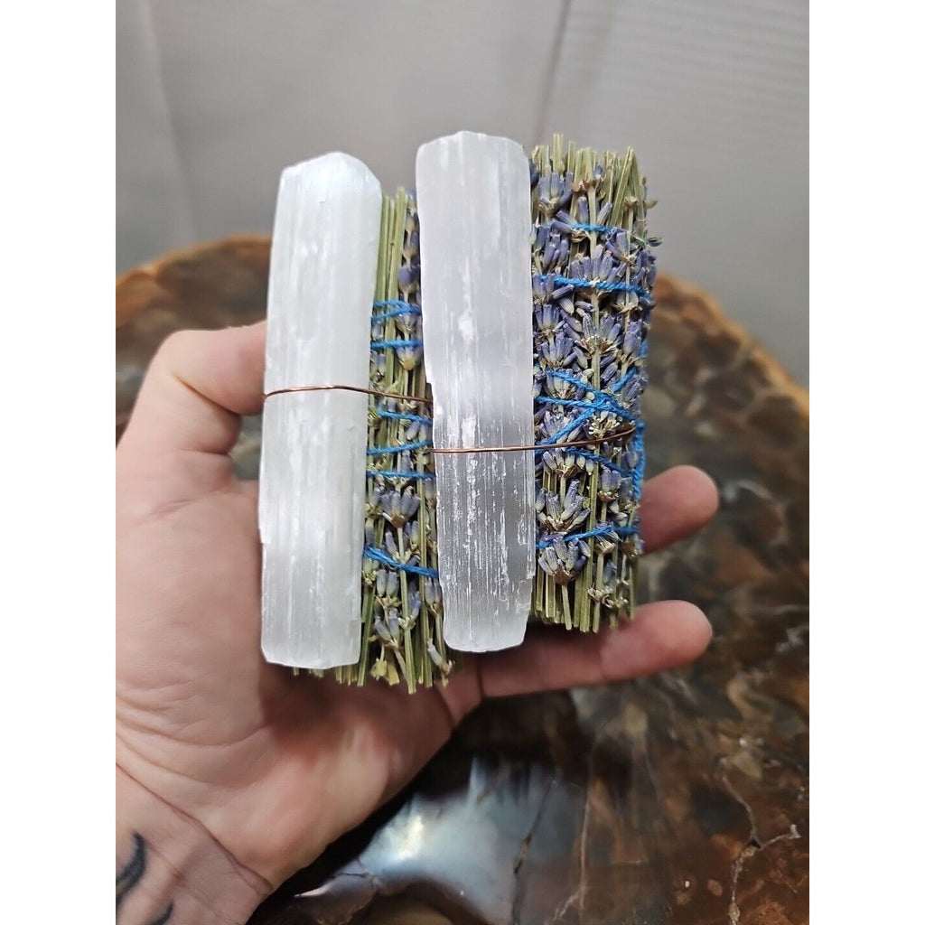 2 Lavender wrapped crystal W/ Huge White Selenite Healing by CrystalCloud Company