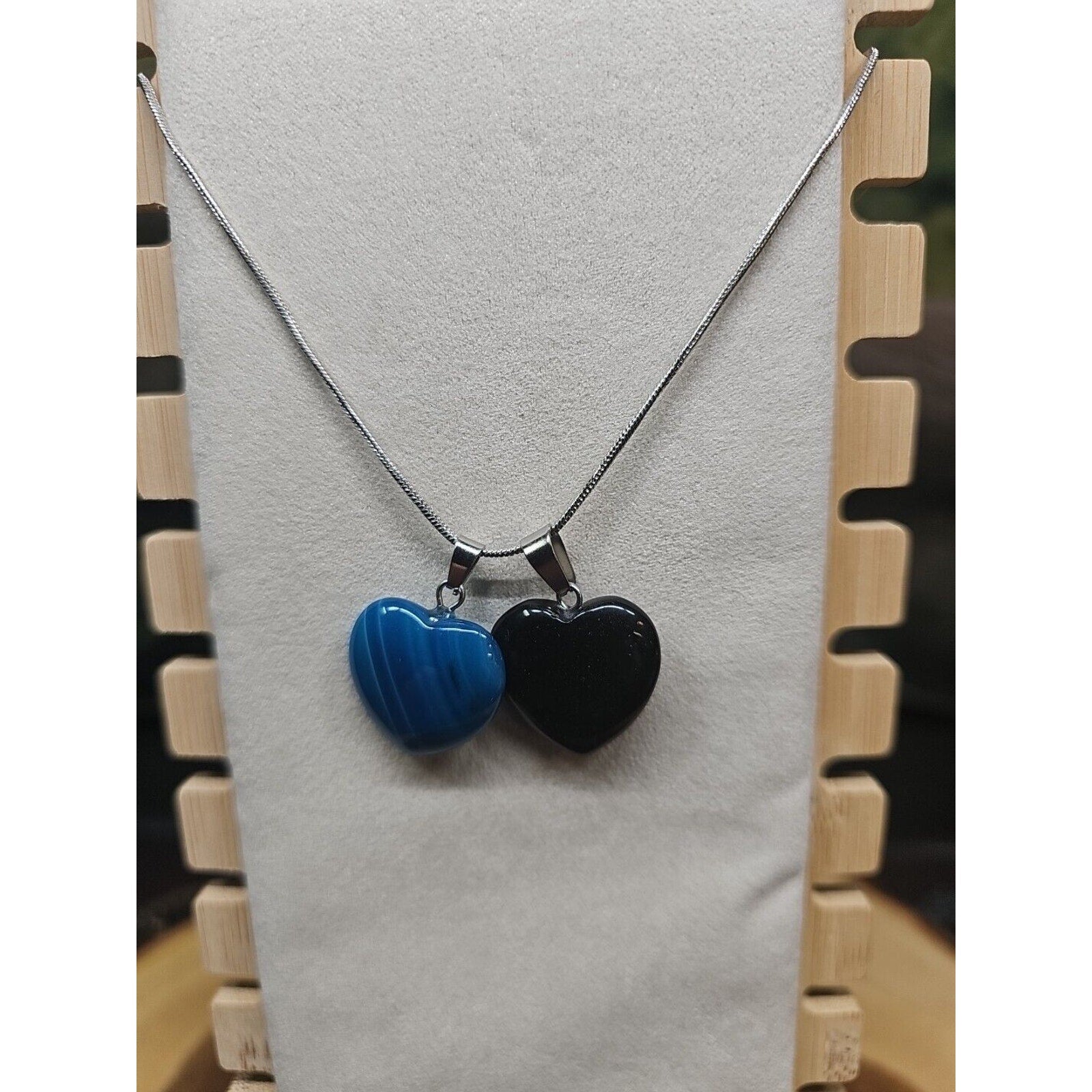 Pendant Necklace 16in Silver Chain Agate Heart by CrystalCloud Company