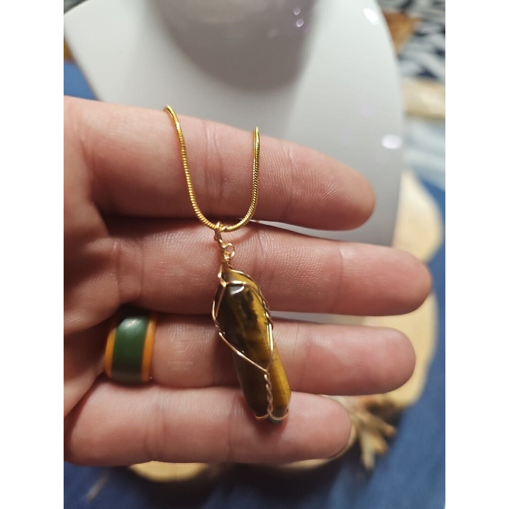 Tiger Eye Neck 18in Gold Plated Chain Handmade by CrystalCloudCompany
