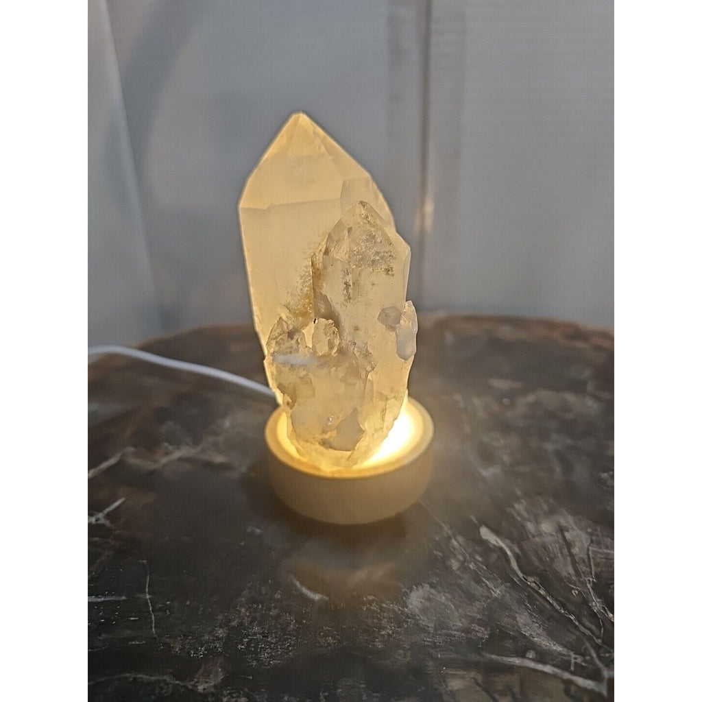 White Quartz Crystal Cluster with LED Light Base — 429g | CrystalCloud Company by CrystalCloud Company