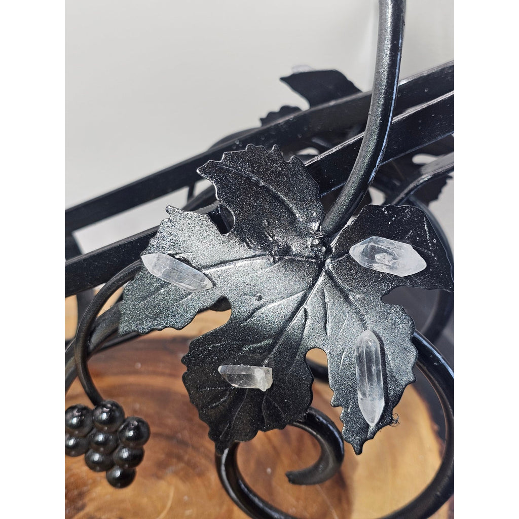 Handmade Cast Iron Wire Wine Rack — Vintage Grapevine with Quartz Crystals