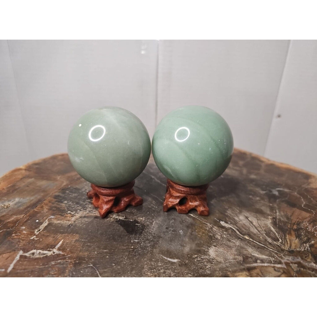 1.88LB 2Pcs A Set Of Natural Jade Crystal Jasper Sphere Ball Polished W/Stands by CrystalCloud Company