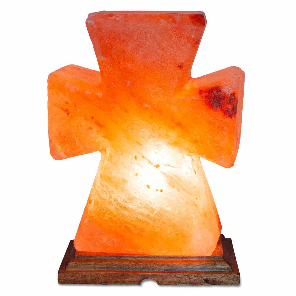 Flat Cross Shaped Salt Lamp - 9" avg. - Cord, Bulb, Dimmer by Sacred Crystals