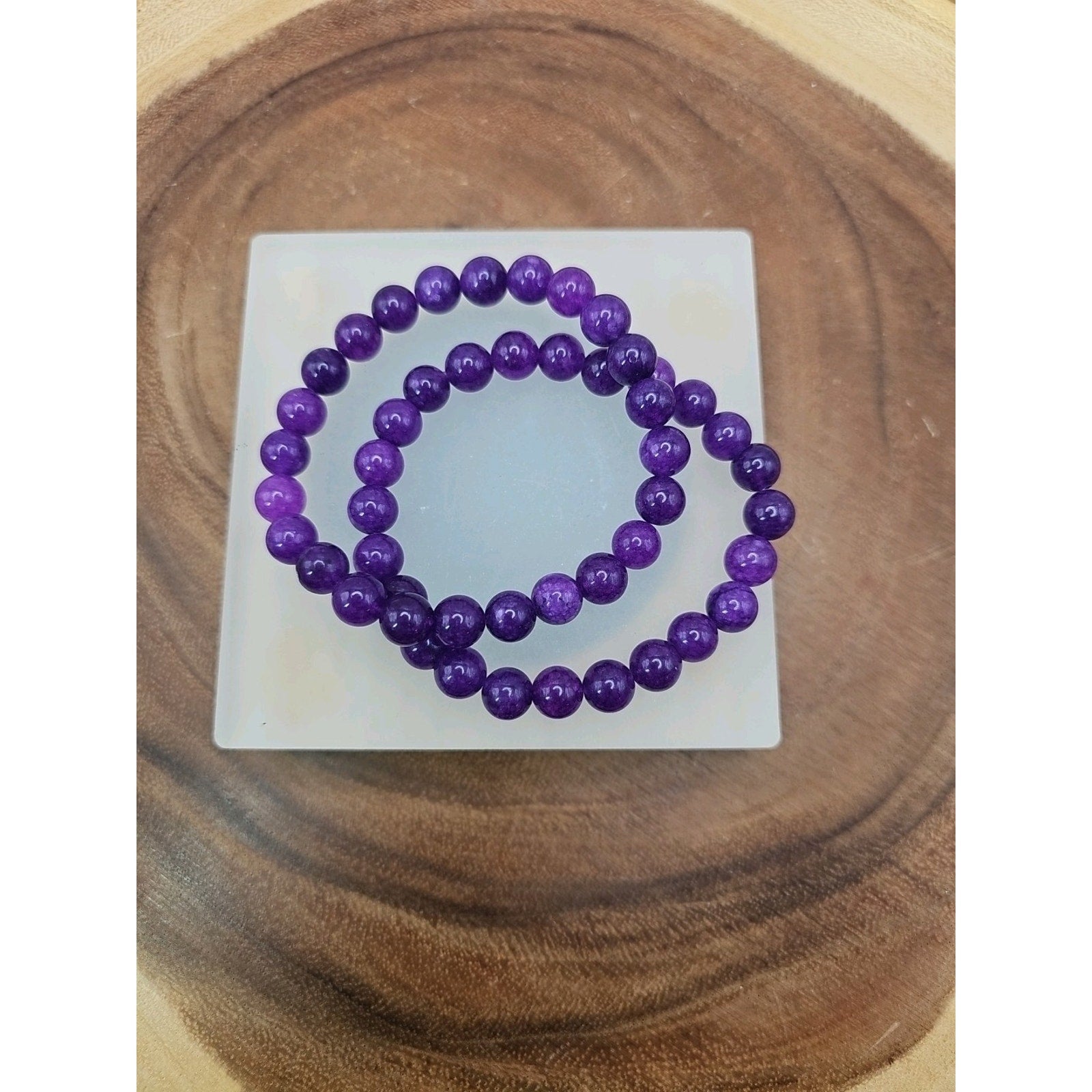 8mm Amethyst Bead Handmade Stretch Bracelet NWT - 7" by CrystalCloud Company
