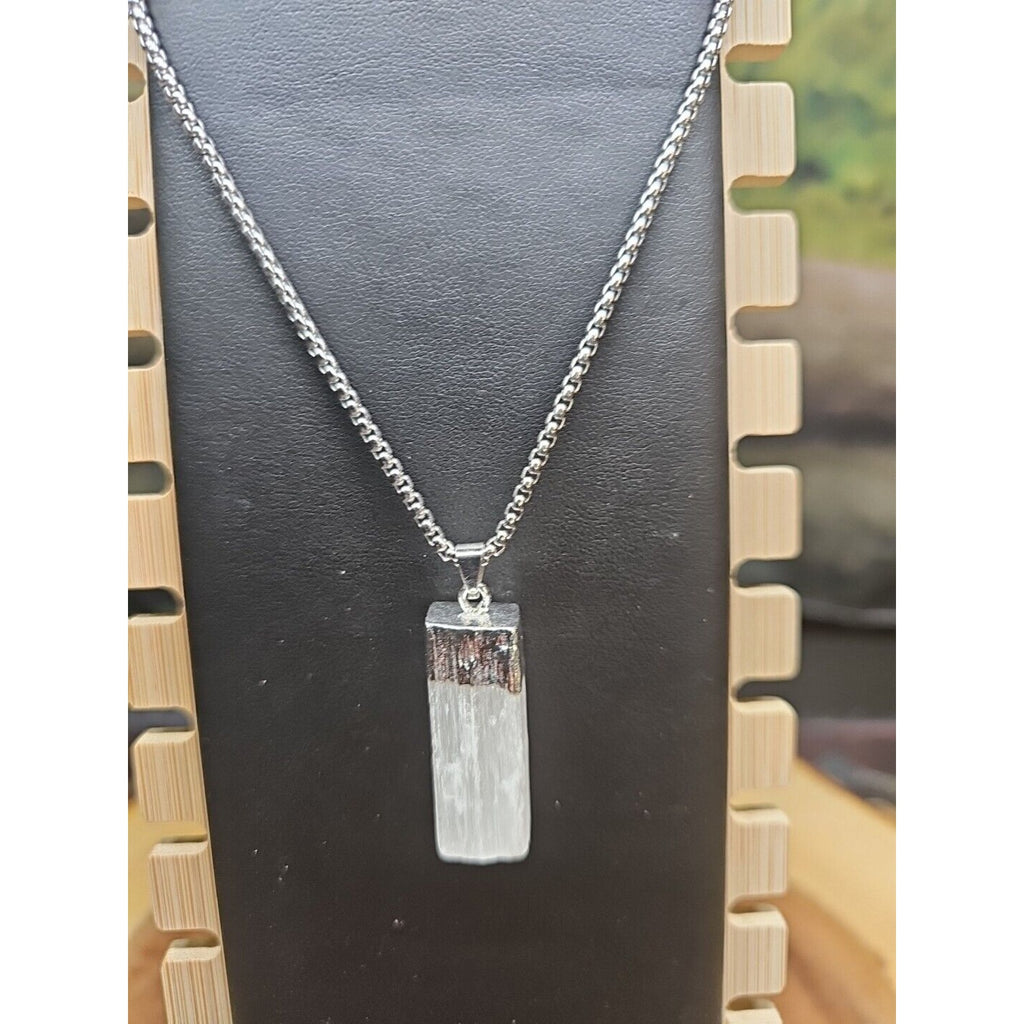 Hexagon Selenite Crystal Necklace - 18in Stainless Steel Chain | CrystalCloud Company by CrystalCloud Company