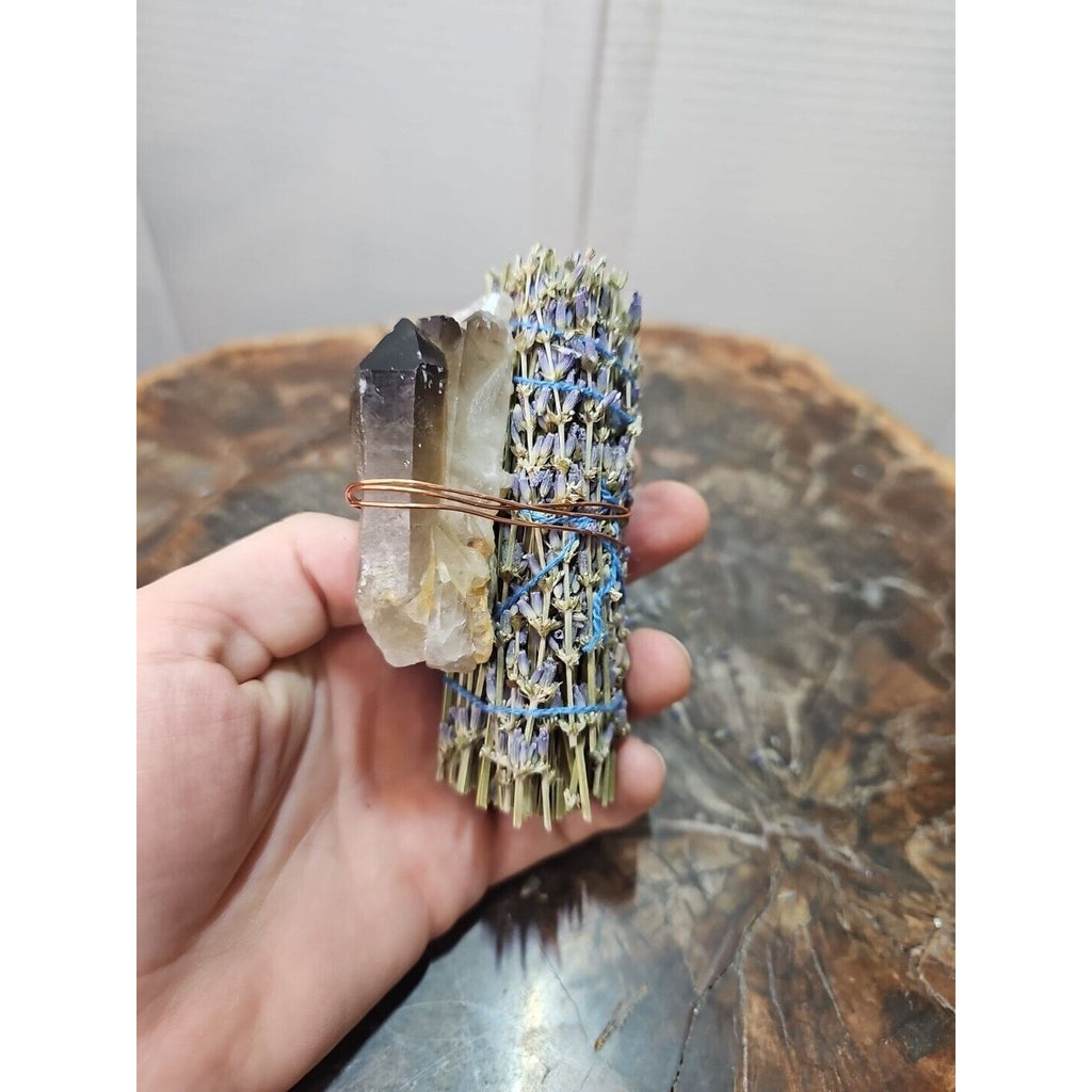 Lavender wrapped crystal W/ Huge Smoky quartz Healing by CrystalCloud Company
