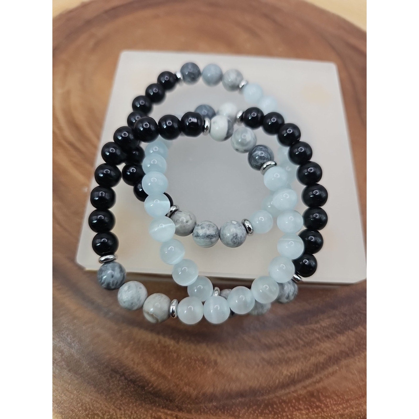Handmade 8mm Mixed Natural Gemstone Round Beads Stretchy Bracelet Reiki Chakra by CrystalCloud Company