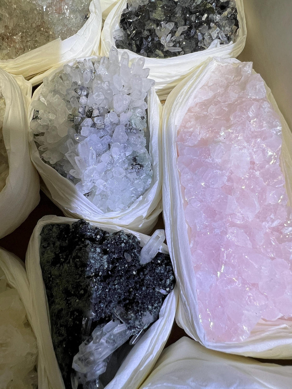 Bolivian Minerals Crystal Mixed Collection (Large 15x10 Inch Flat) Pyrite Sphalerite Galena Quartz Pink Mangano Calcite by Amazing Crystals
