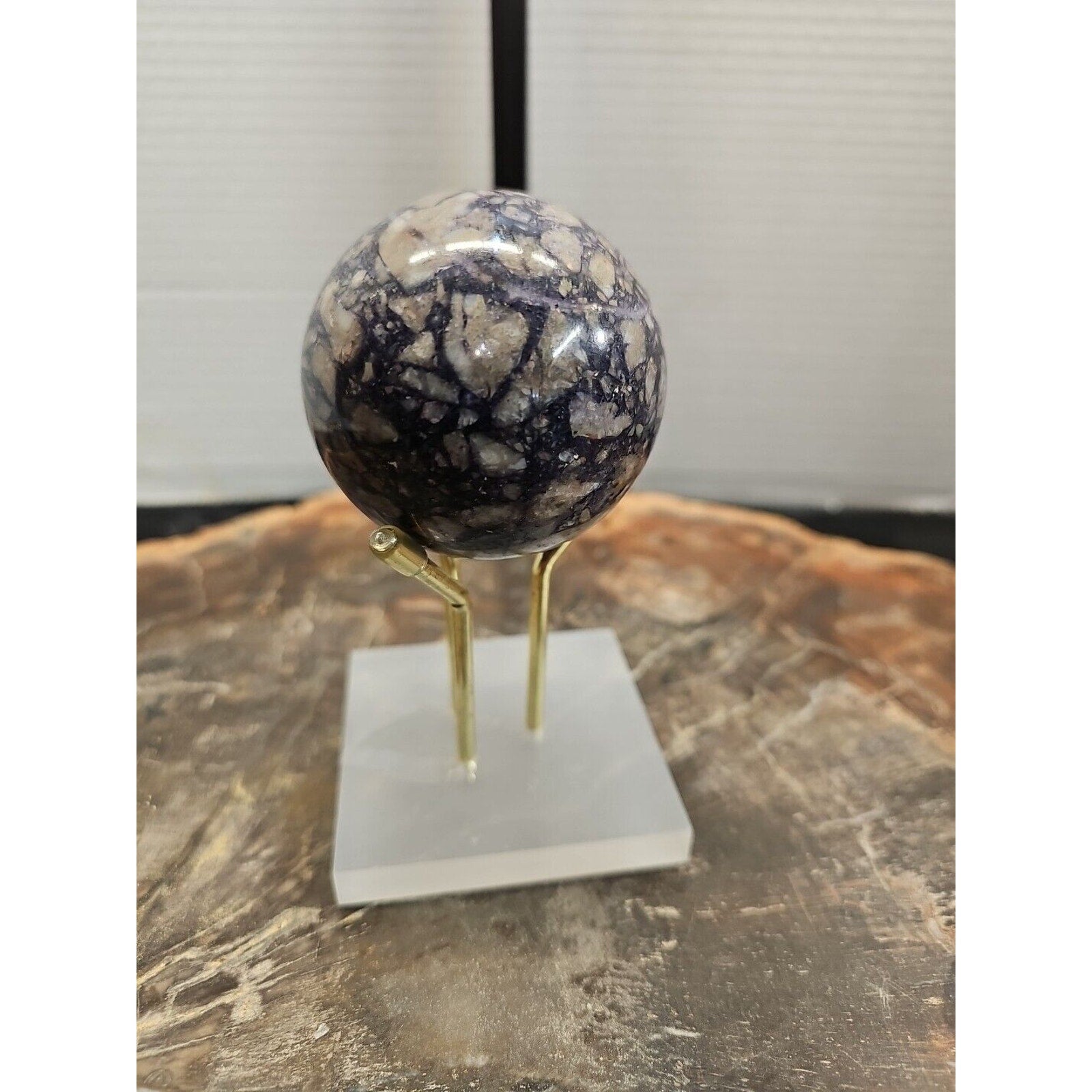 60mm Natural Phantom Chevron Amethyst Quartz Crystal Sphere W/Stand by CrystalCloud Company
