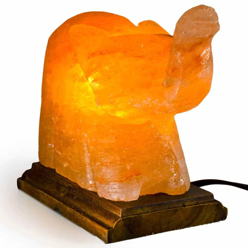 Elephant Shaped Salt Lamp - 9" avg. - Cord, Bulb, Dimmer by Sacred Crystals