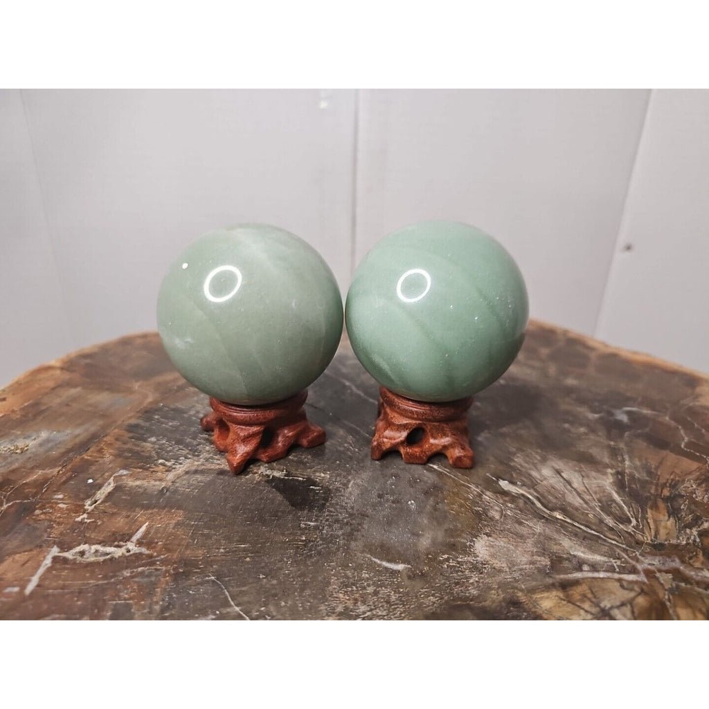 1.88LB 2Pcs A Set Of Natural Jade Crystal Jasper Sphere Ball Polished W/Stands by CrystalCloud Company