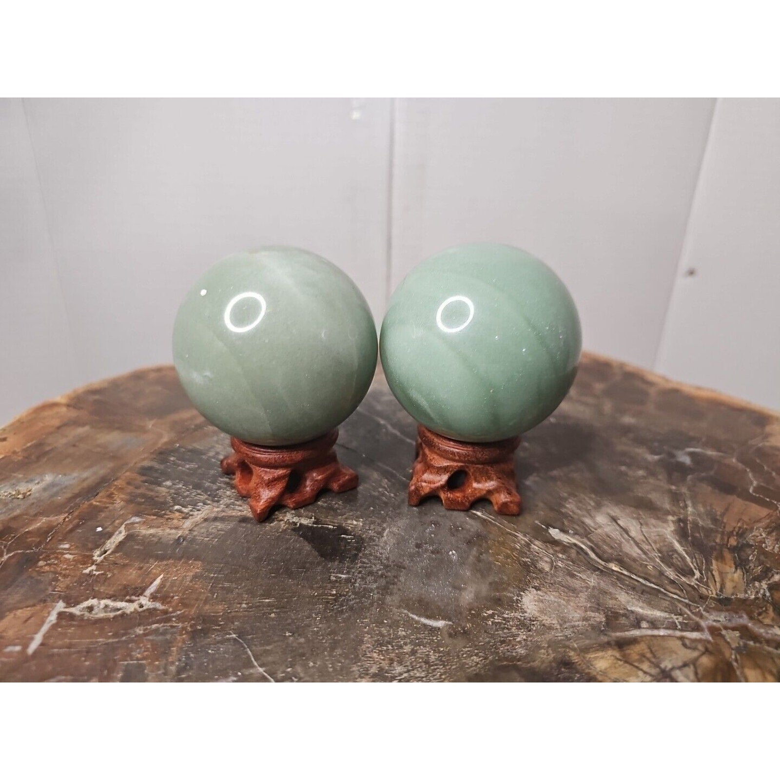 1.88LB 2Pcs A Set Of Natural Jade Crystal Jasper Sphere Ball Polished W/Stands by CrystalCloud Company