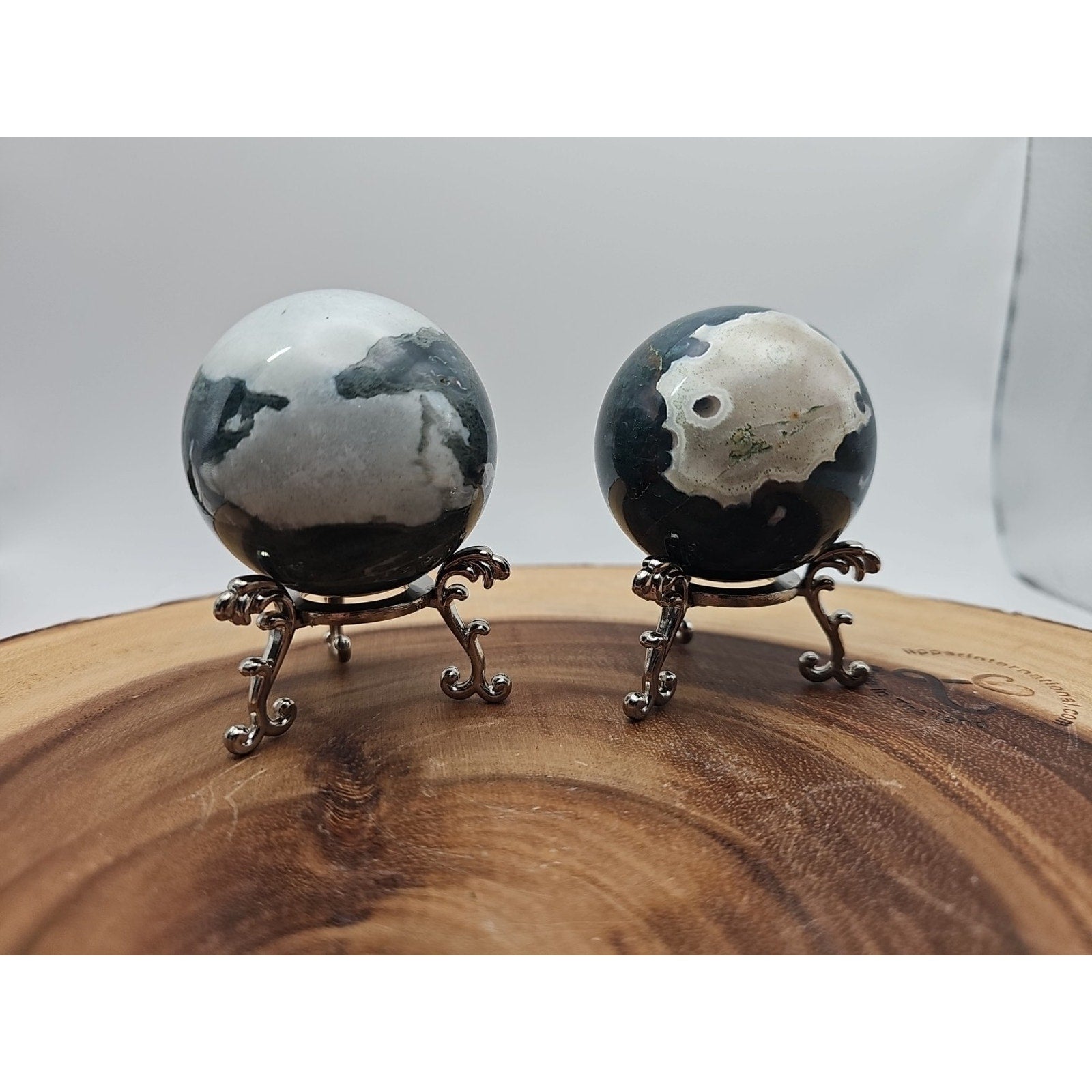 1 Pair Moss Tree Agate Sphere W/Stand 52mm .93lb by CrystalCloud Company