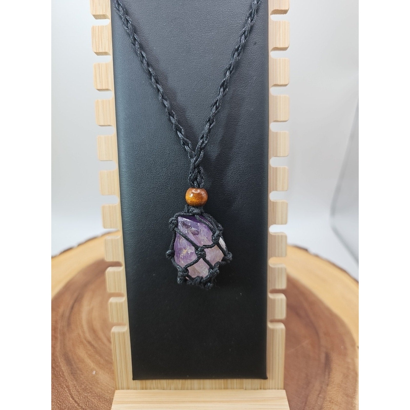 Hemp Rope Amethyst Quartz Crystal Necklace Adjustable by CrystalCloud Company
