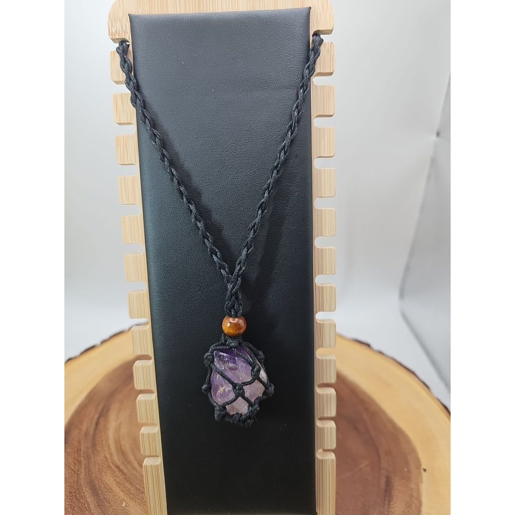 Hemp Rope Amethyst Quartz Crystal Necklace Adjustable by CrystalCloud Company