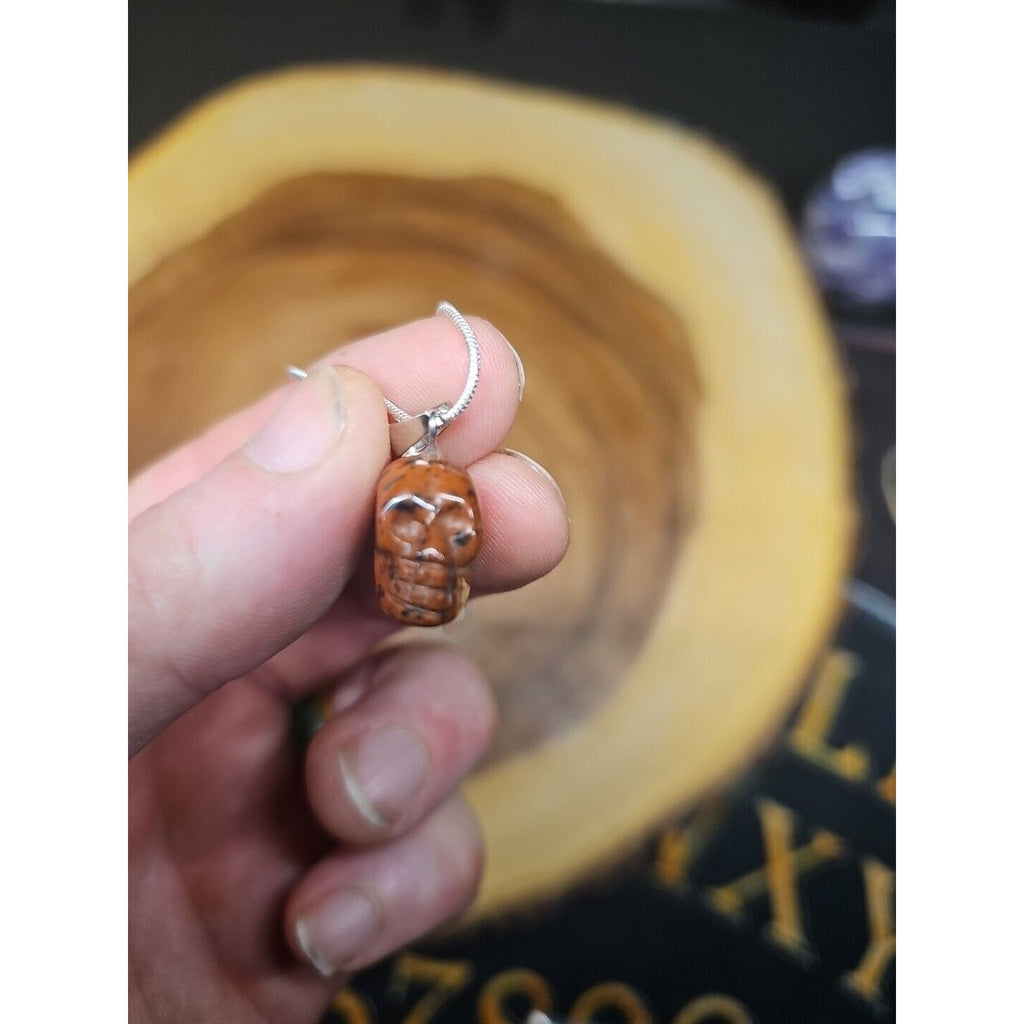 Agate Skull Necklace W/ Sterling Silver 16in Chain by CrystalCloud Company