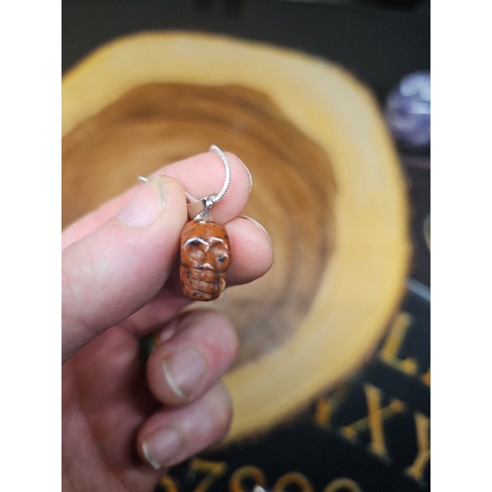 Agate Skull Necklace W/ Sterling Silver 16in Chain by CrystalCloud Company