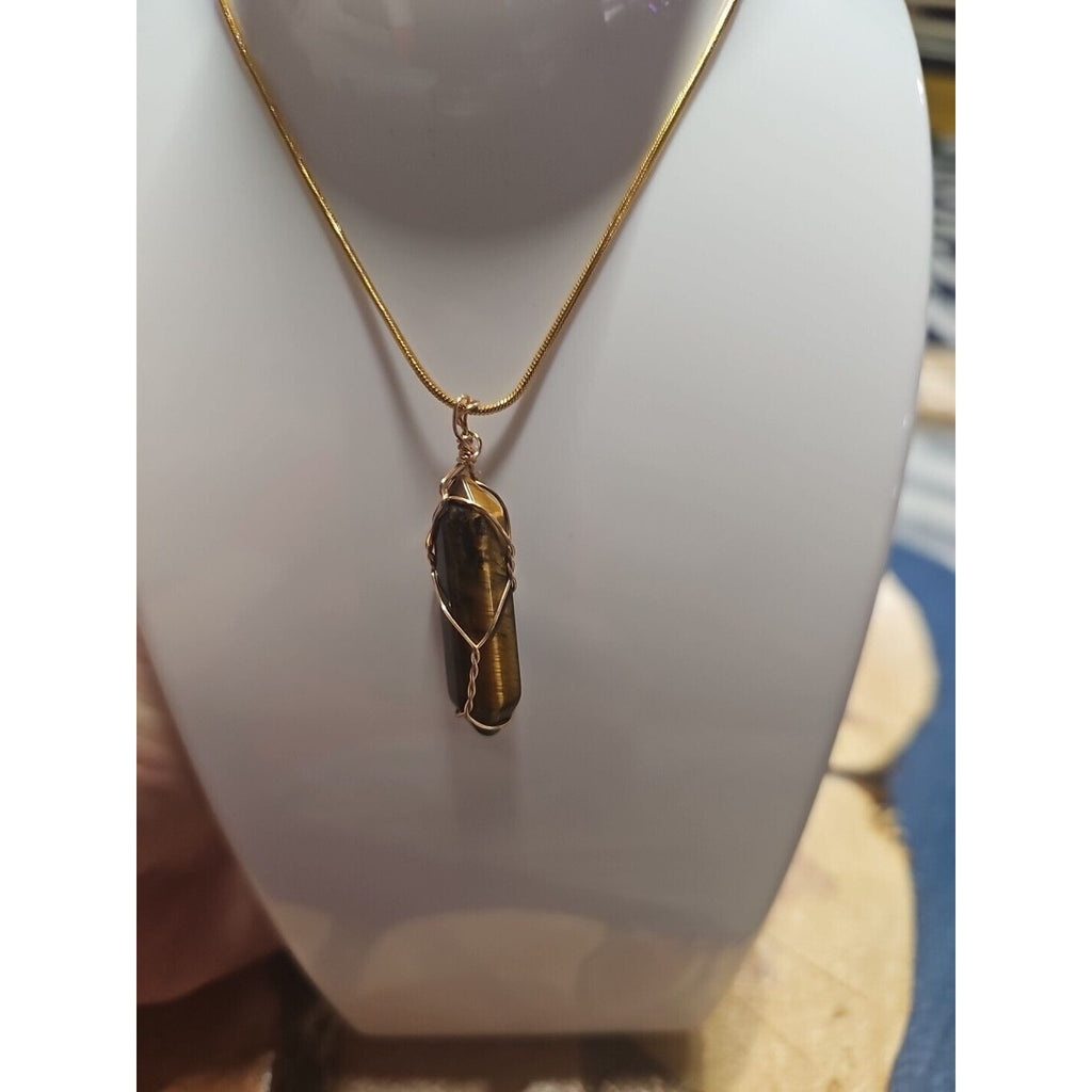 Tiger Eye Neck 18in Gold Plated Chain Handmade by CrystalCloudCompany