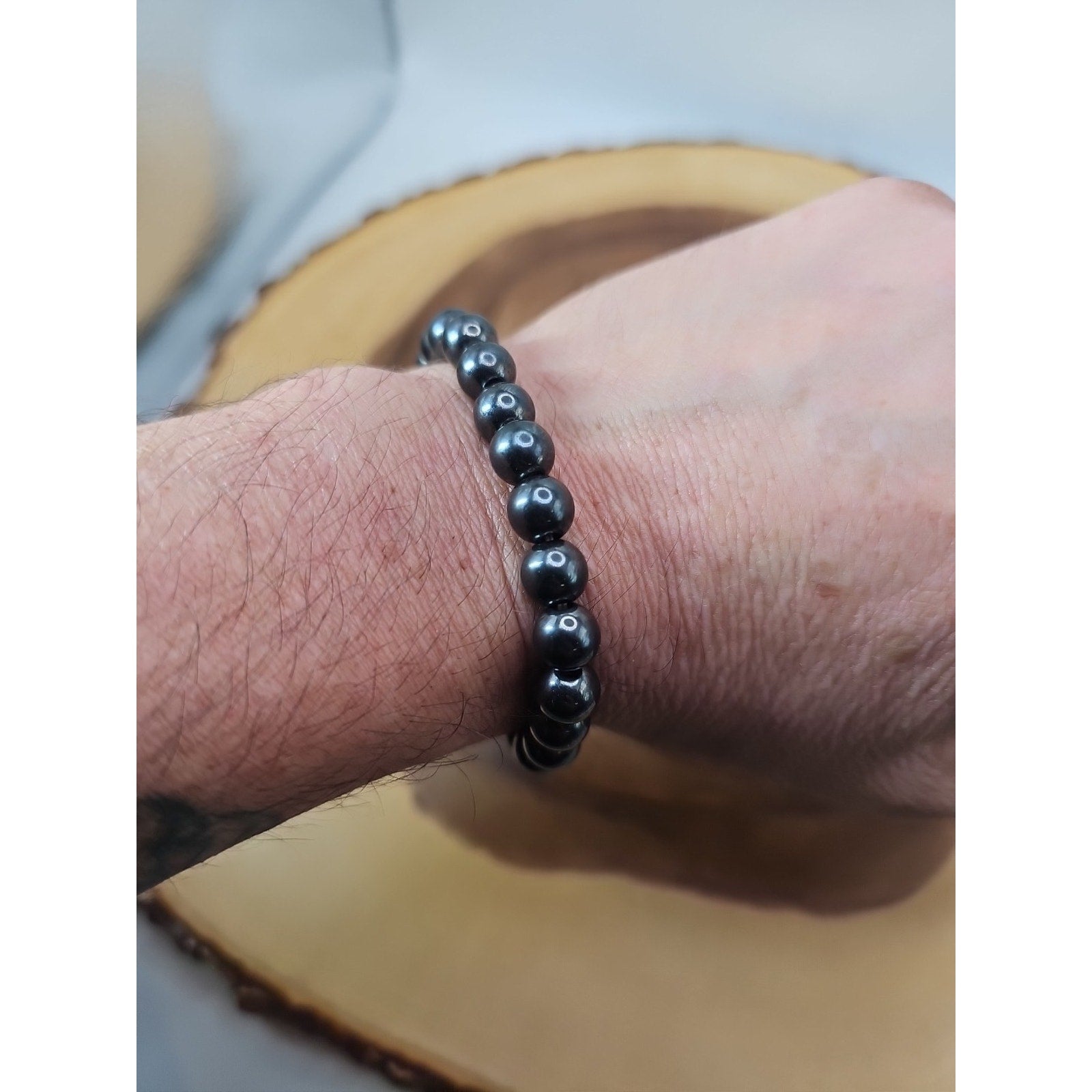 1 Natural 8mm Pyrite Stone Bracelet Black Gemstone Stretch Bracelet Handmade by CrystalCloud Company