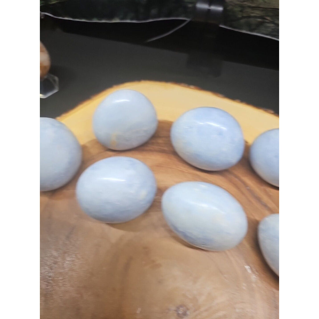 Baby Blue Celestite Crystal Palm Stones — 1 lb, 2-Piece Set from Brazil | CrystalCloud Company by CrystalCloud Company