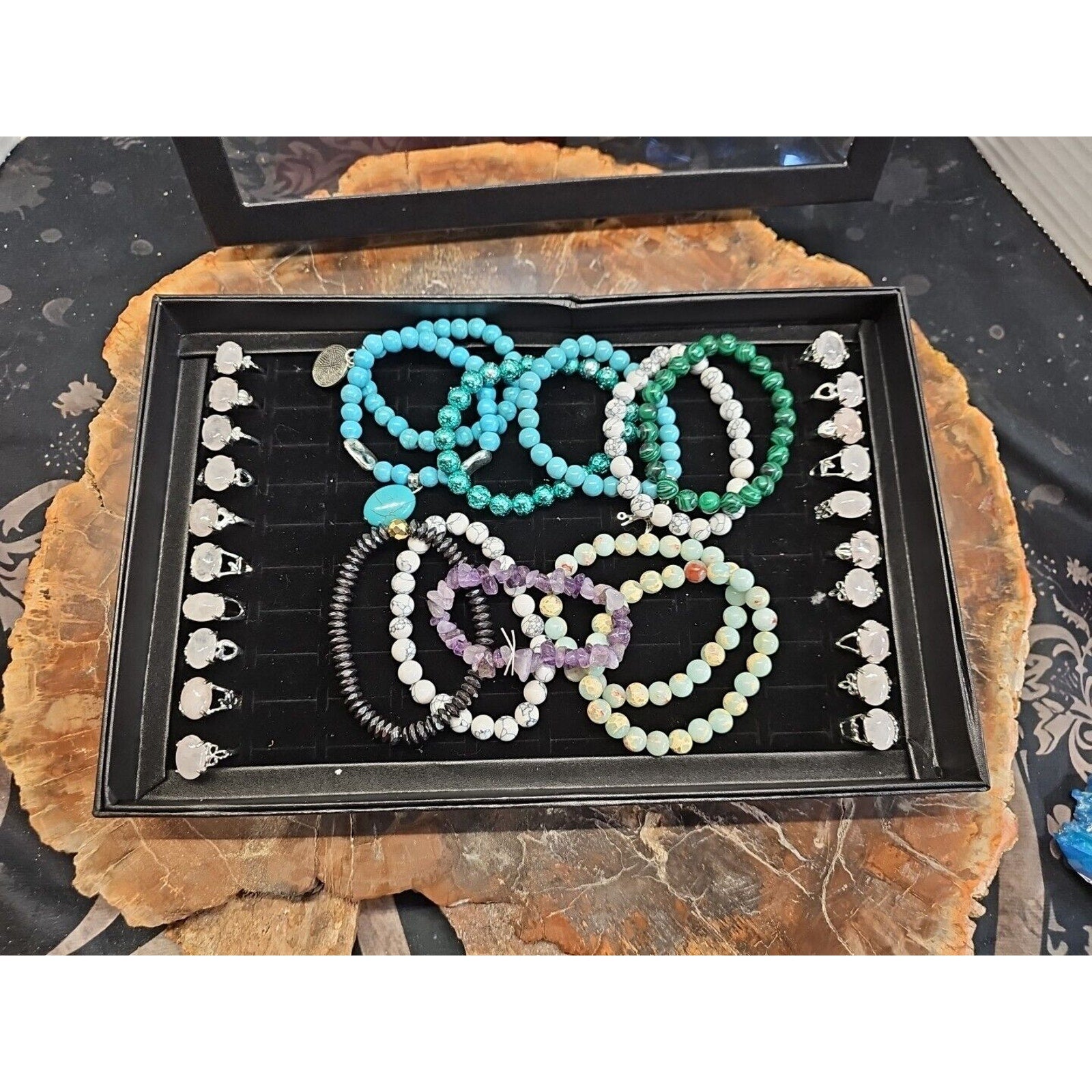 Ring And Bracket Lot 20 Rings Rose Quartz & 10 Natural Stone Bracelets Reseller by CrystalCloud Company