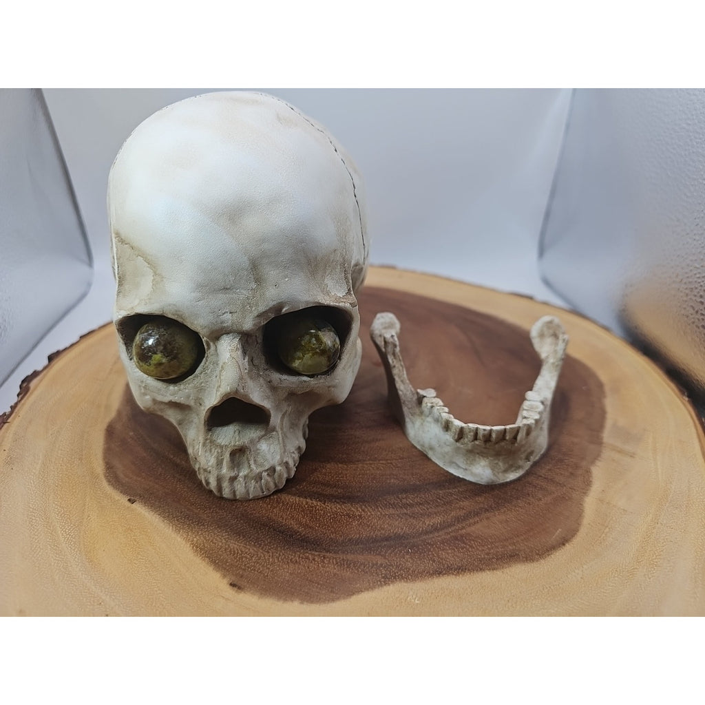 Resin Crystal Skull with Ocean Jasper Quartz Eyes — Collector Art Piece | CrystalCloud Company by CrystalCloud Company