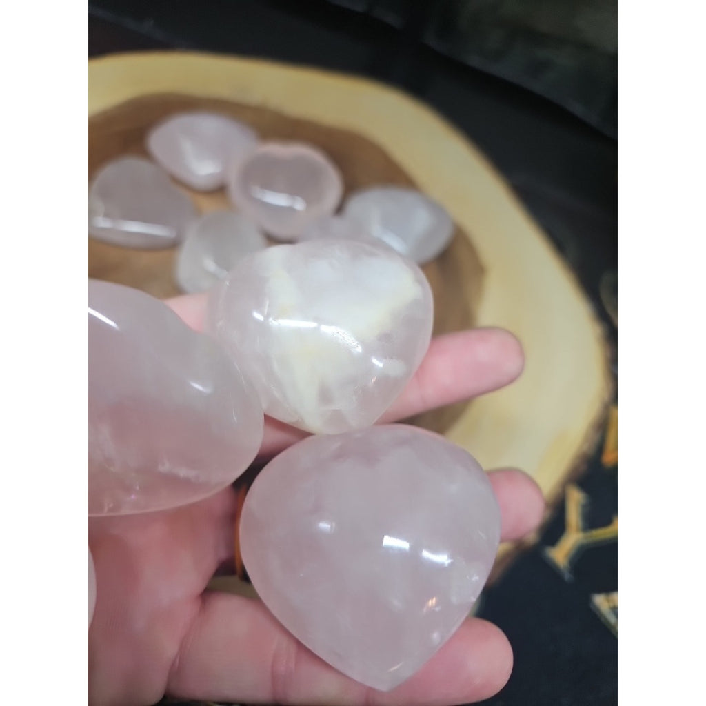 1Pcs Large Natural Pink Rose Quartz Crystal Heart Carved Palm Stone by CrystalCloud Company