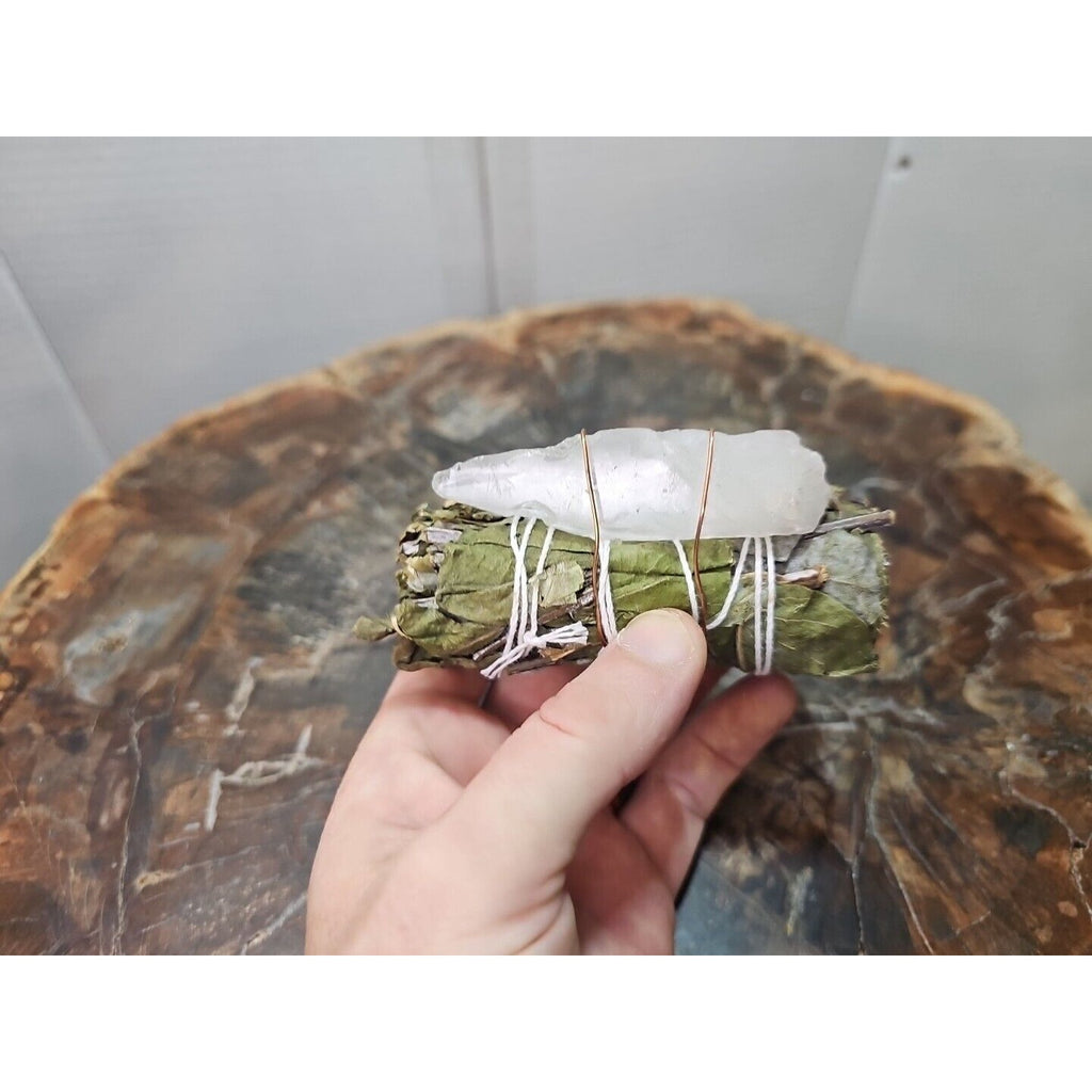 Bay Leaf wrapped crystal W/ Huge White Quartz Healing by CrystalCloud Company