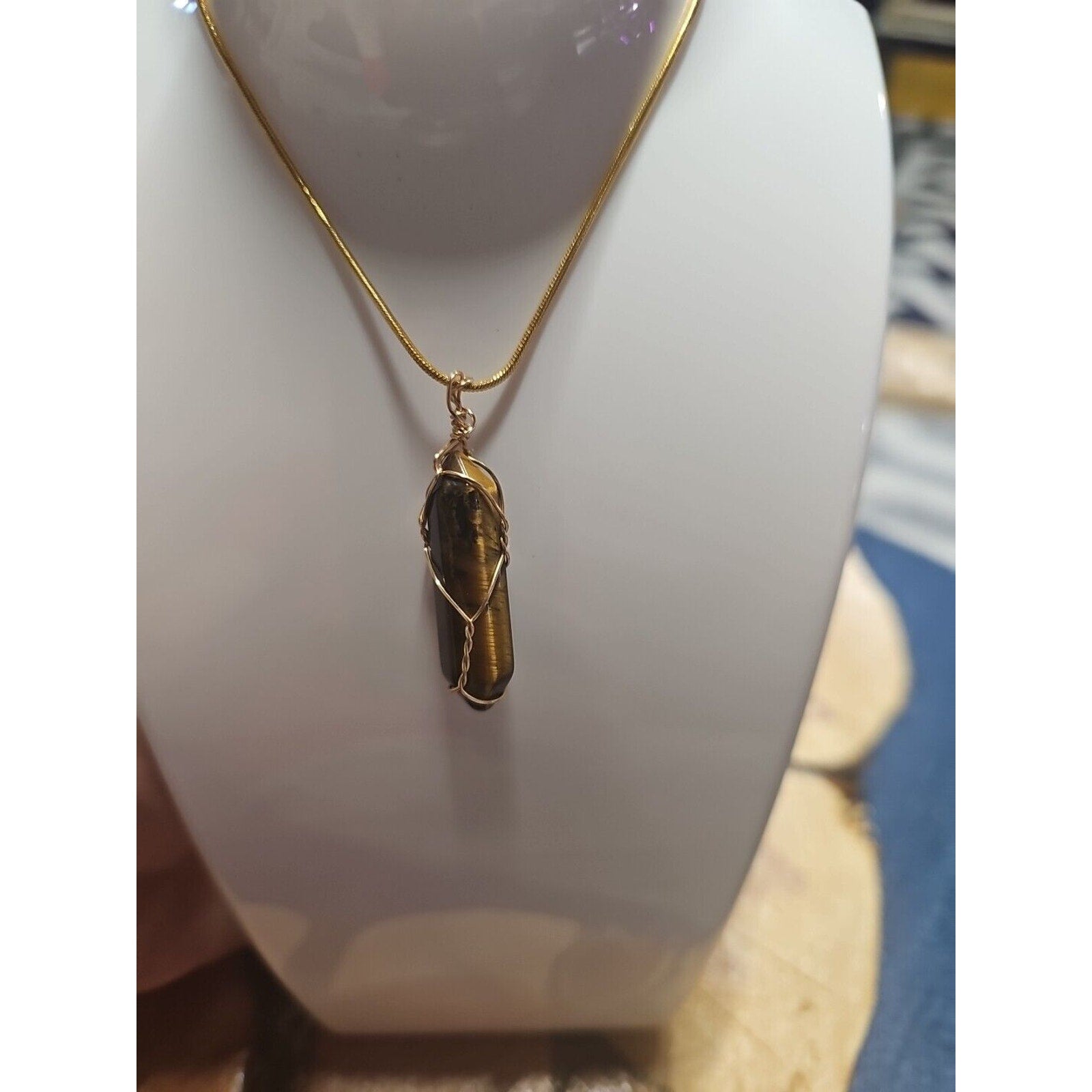Tiger Eye Neck 18in Gold Plated Chain Handmade by CrystalCloudCompany