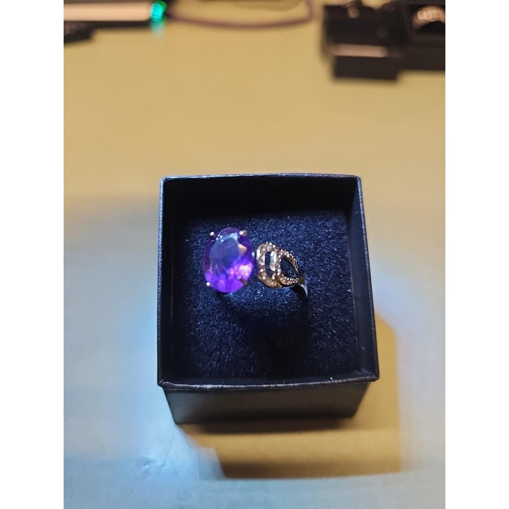 Womens 14K White Gold Platinum Finish Size 6 Ring Amethyst & Diamonds by Diablo