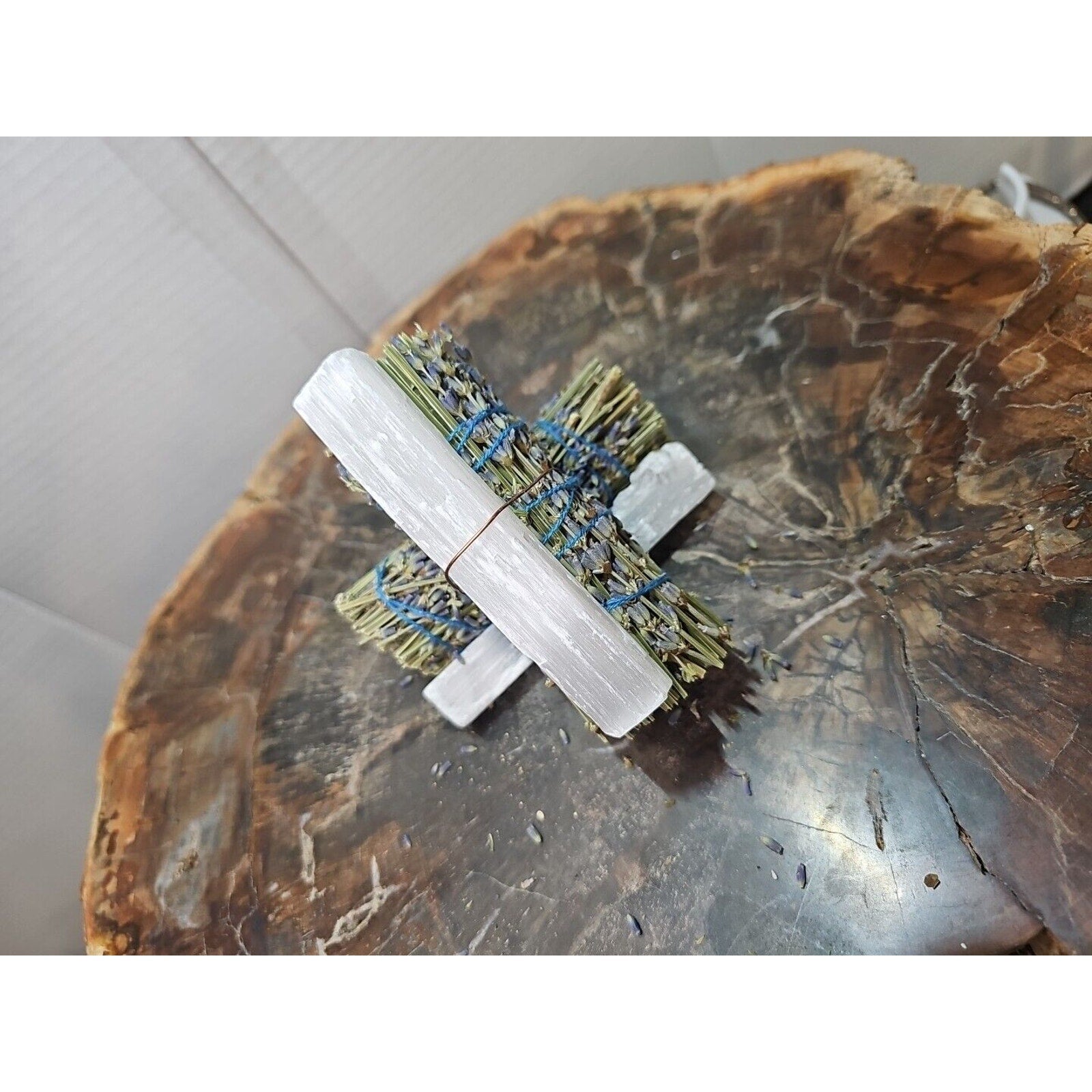 2 Lavender wrapped crystal W/ Huge White Selenite Healing by CrystalCloud Company