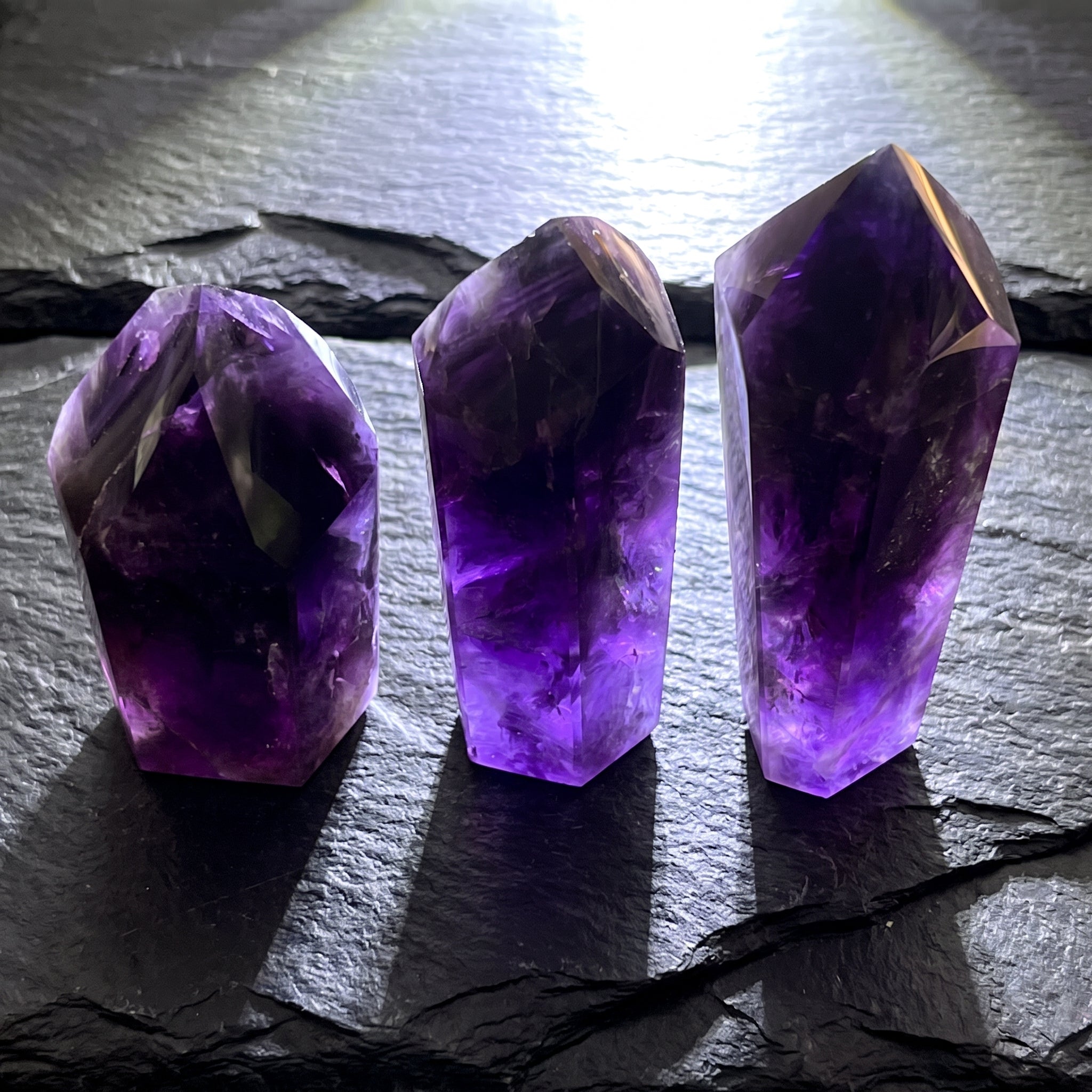 Large Dark Amethyst Crystal Faceted Standing Tower Carving