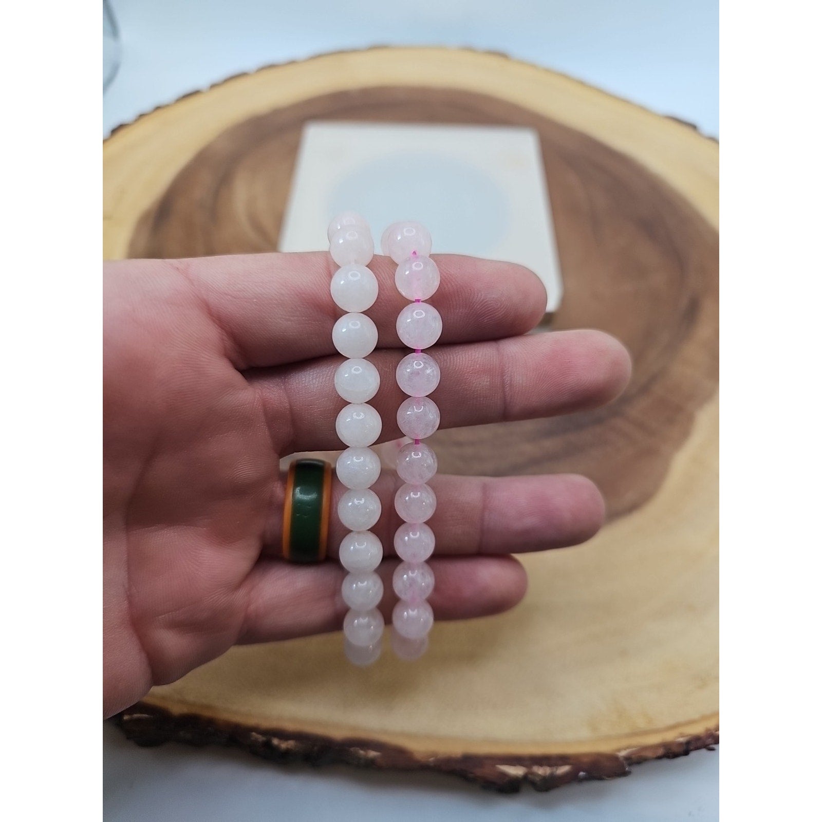 1 Real Rose Quartz Beaded Bracelet 8mm Handmade by CrystalCloud Company