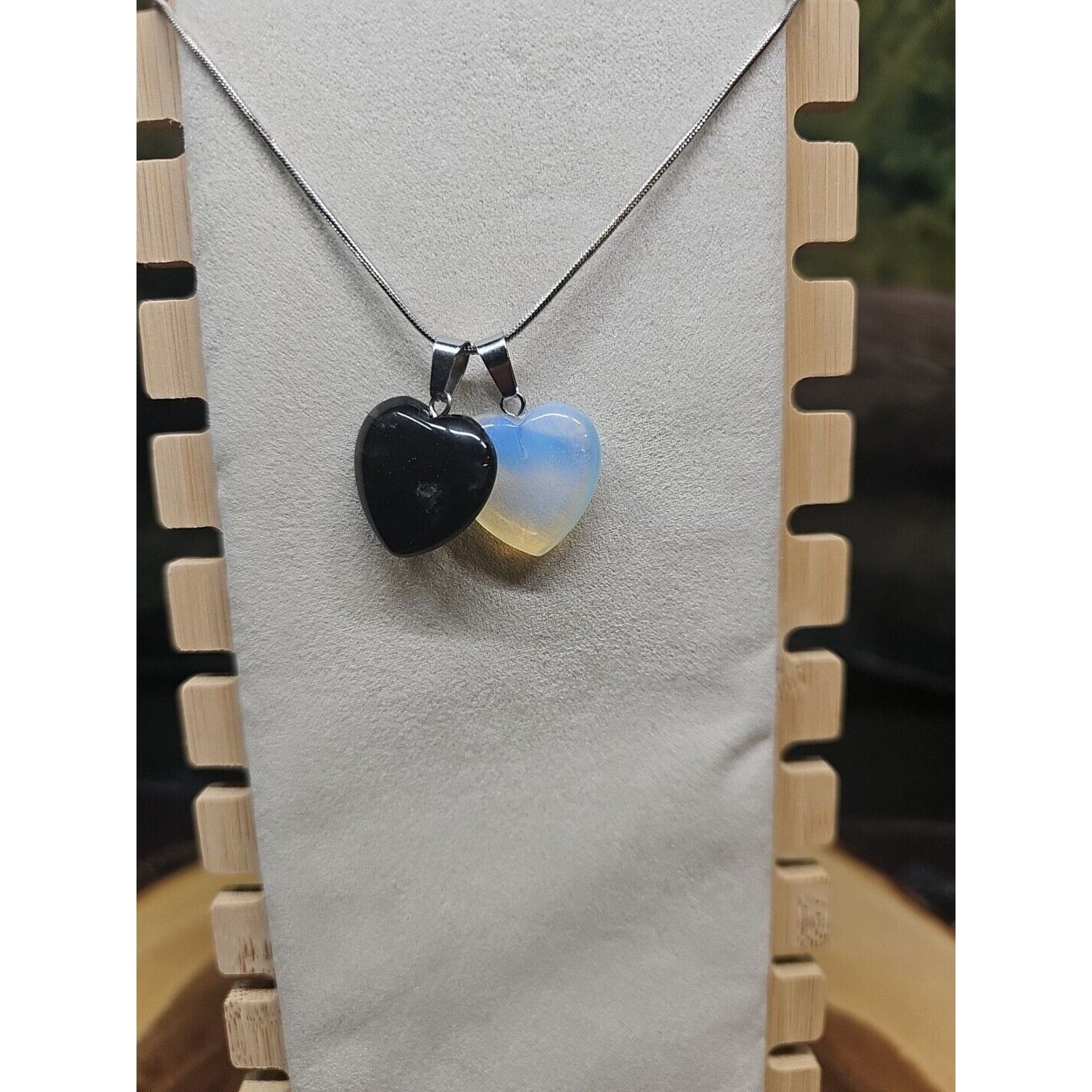 Pendant Necklace 16in Silver Chain Agate Heart by CrystalCloud Company