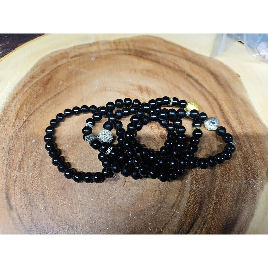 Natural Obsidian Stone Bracelets 5pc Set by CrystalCloud Company