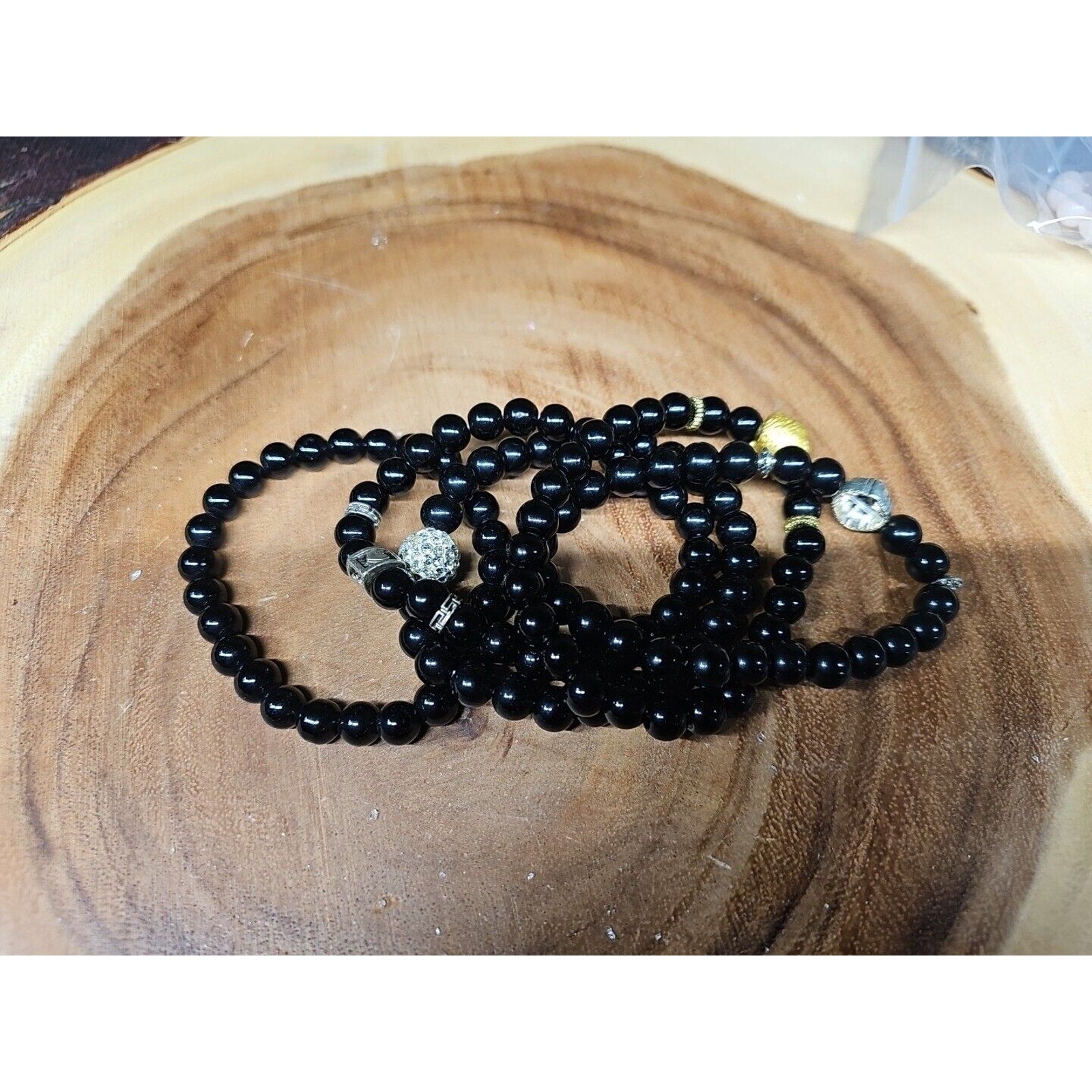 Natural Obsidian Stone Bracelets 5pc Set by CrystalCloud Company
