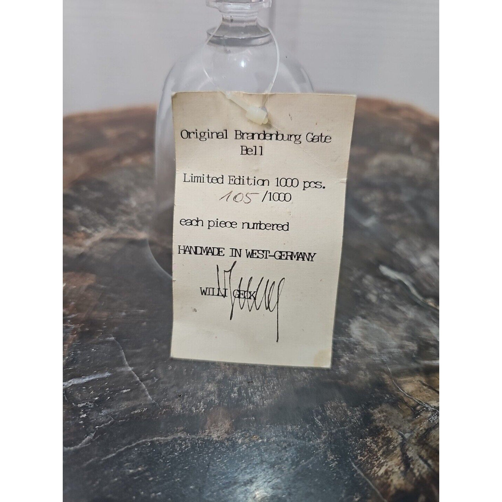 Crystal Bell Branderburg Hademade Limited edition.West Germany Berlin Wall by CrystalCloud Company