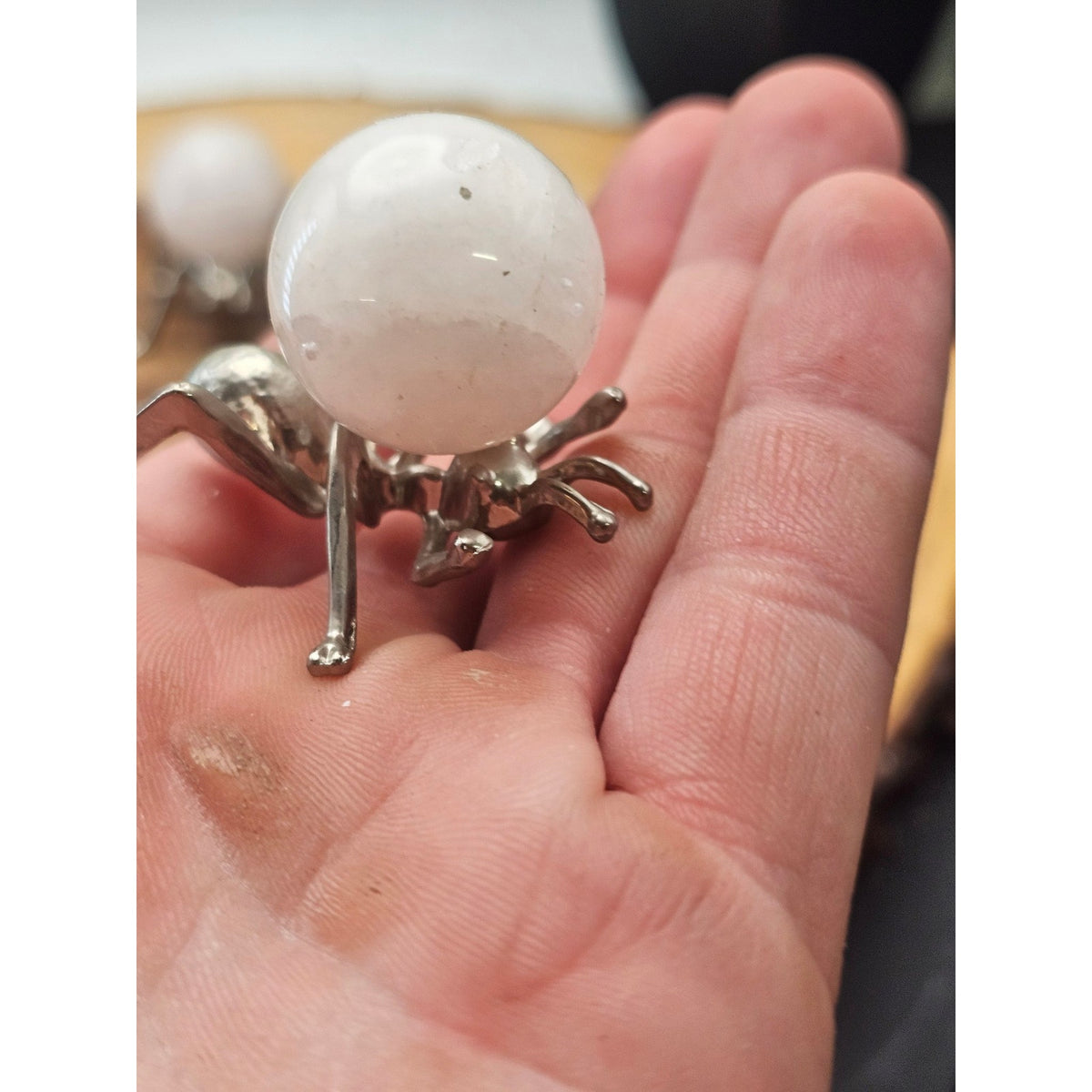 Set of 3 Rose Quartz Spheres on Metal Ant Stands