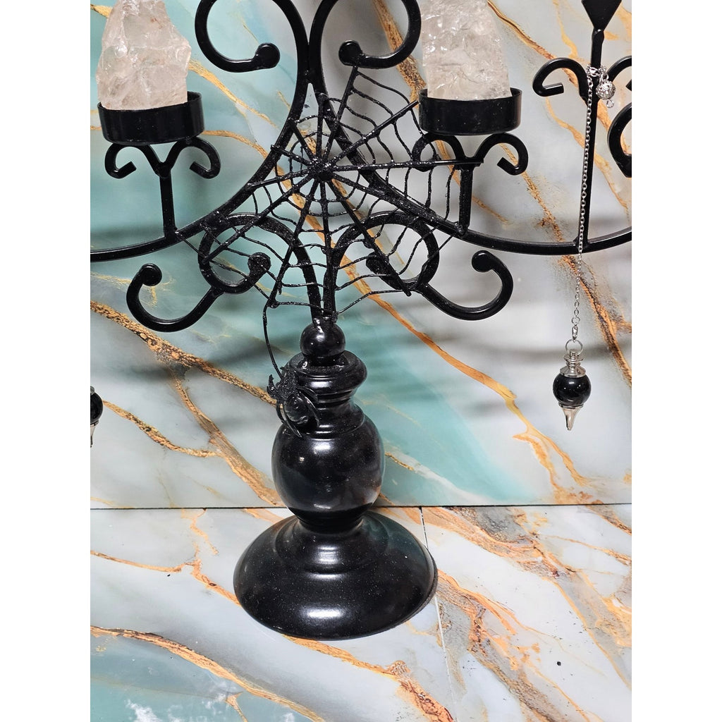 Gothic Skull Candelabra Stand w/ Jasper Spheres & Quartz