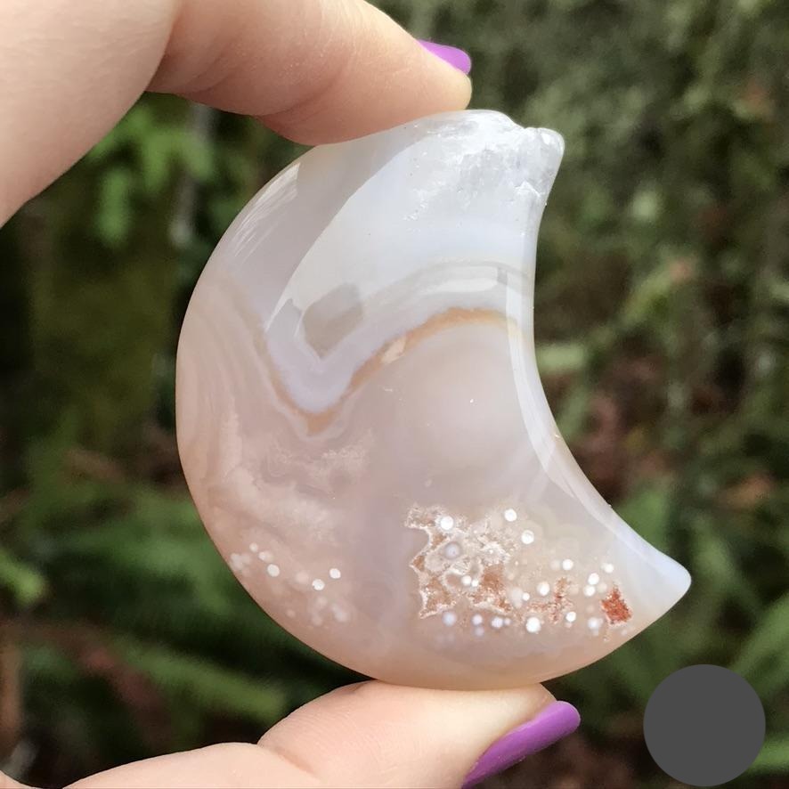 Flower Agate Moon for Confident Growth, Large, 2.5 Inches approx
