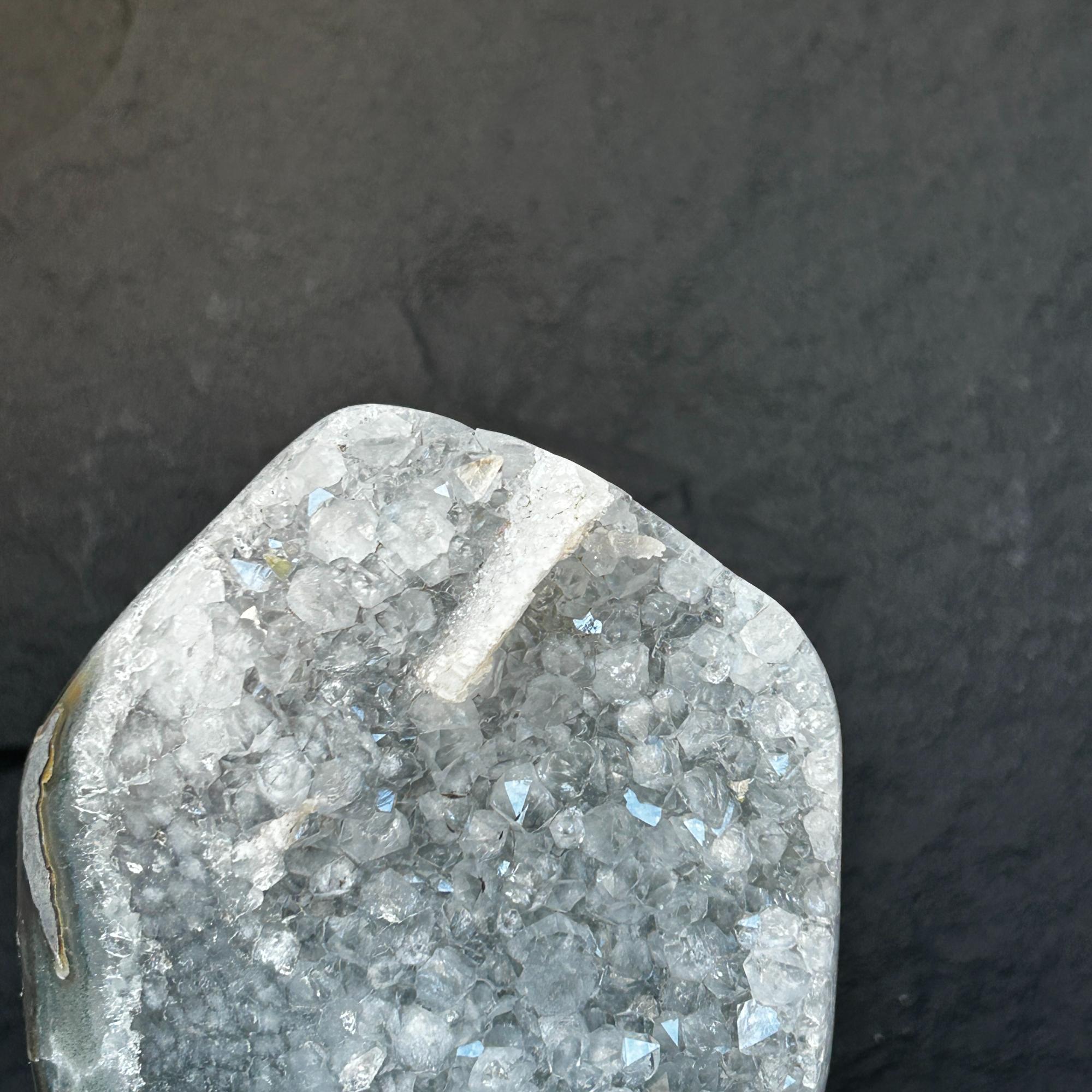 10 Inch White Quartz Geode Cave On Metallic Base