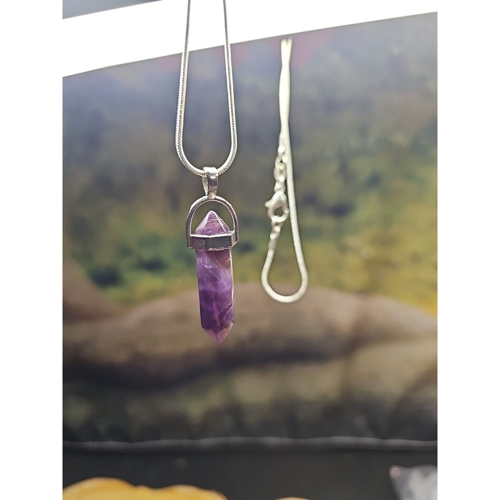Amethyst Crystal Hexagon Pendant Necklace — 16in Silver Chain | CrystalCloud Company by CrystalCloud Company