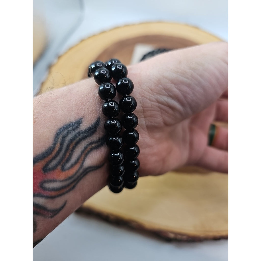 1 Black Quartz Crystal Bracelet 8mm Handmade by CrystalCloud Company