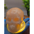 Orange Calcite Skull with LED Light Base — ~1 lb