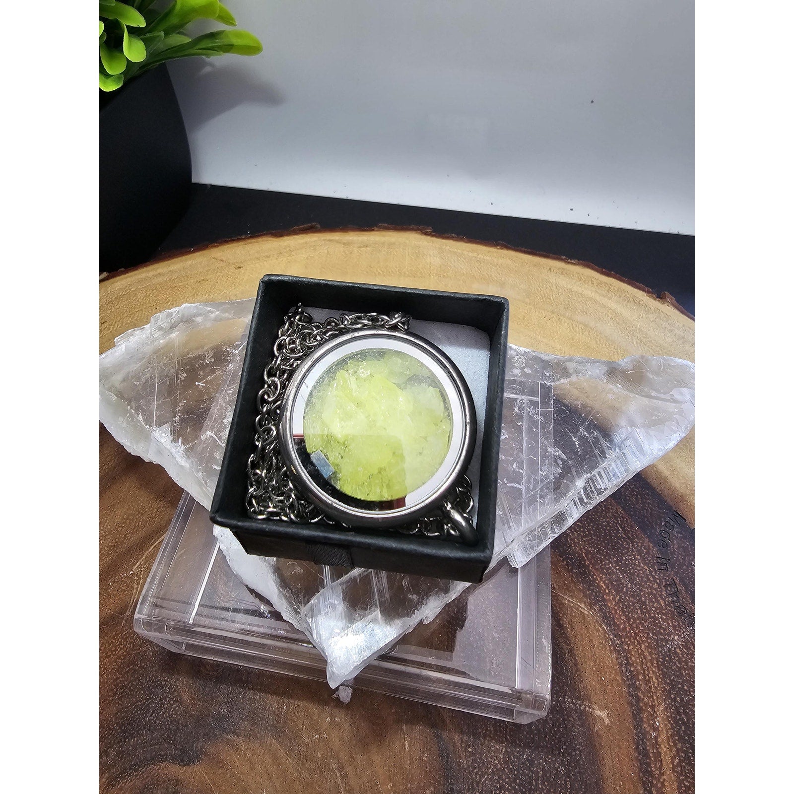 Crush Sulphur pendant w/18 inch chain by CrystalCloud Company