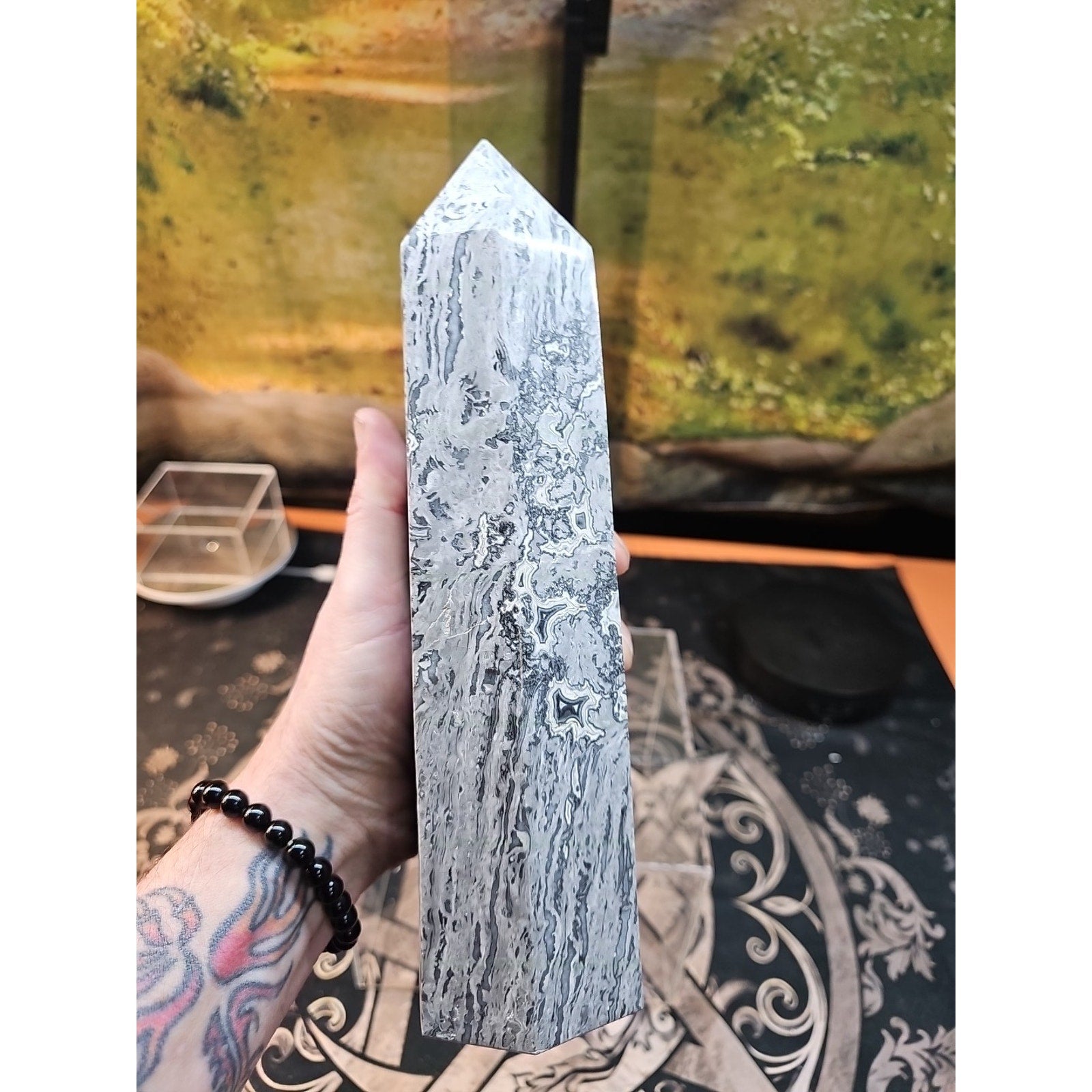 4.83lb 10in Tall Crazy Lace Jasper Crystal Point Tower Healing by CrystalCloud Company